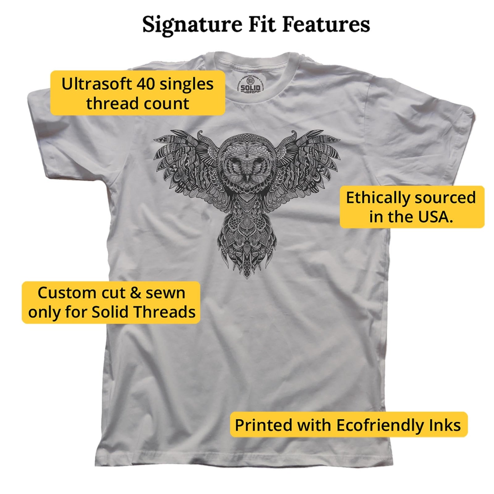 Majestic Owl Artistic Signature T-shirt in Silver - Fit Attributes