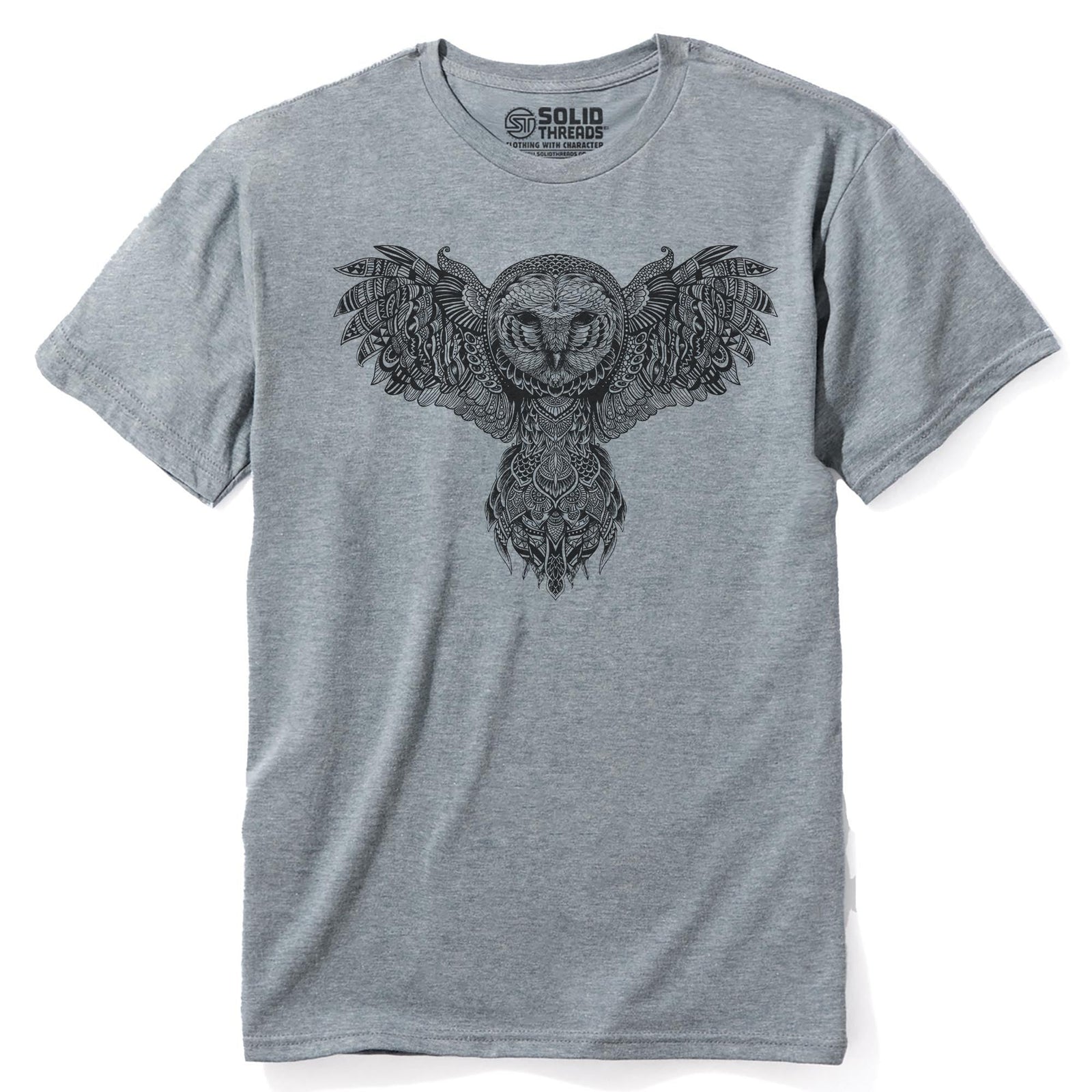Majestic Owl Artistic Staple T-shirt in Ash Heather - Front View