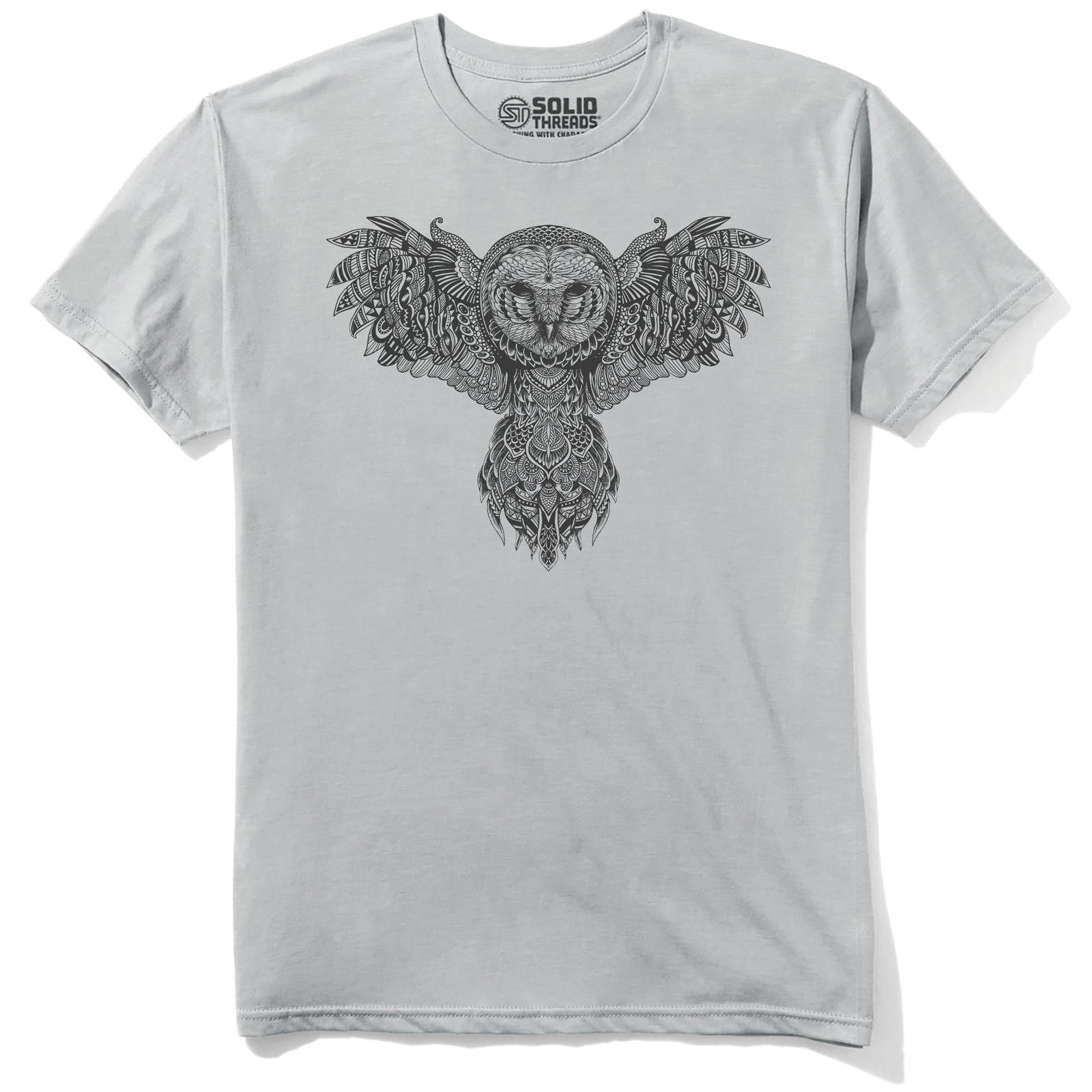 Majestic Owl Artistic Staple T-shirt in Silver - Front View