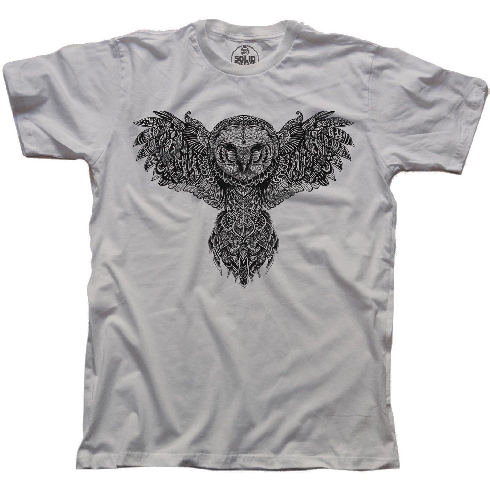 Men's Majestic-Owl Artistic Graphic T-Shirt | Cool Bird Art Tee | Solid Threads