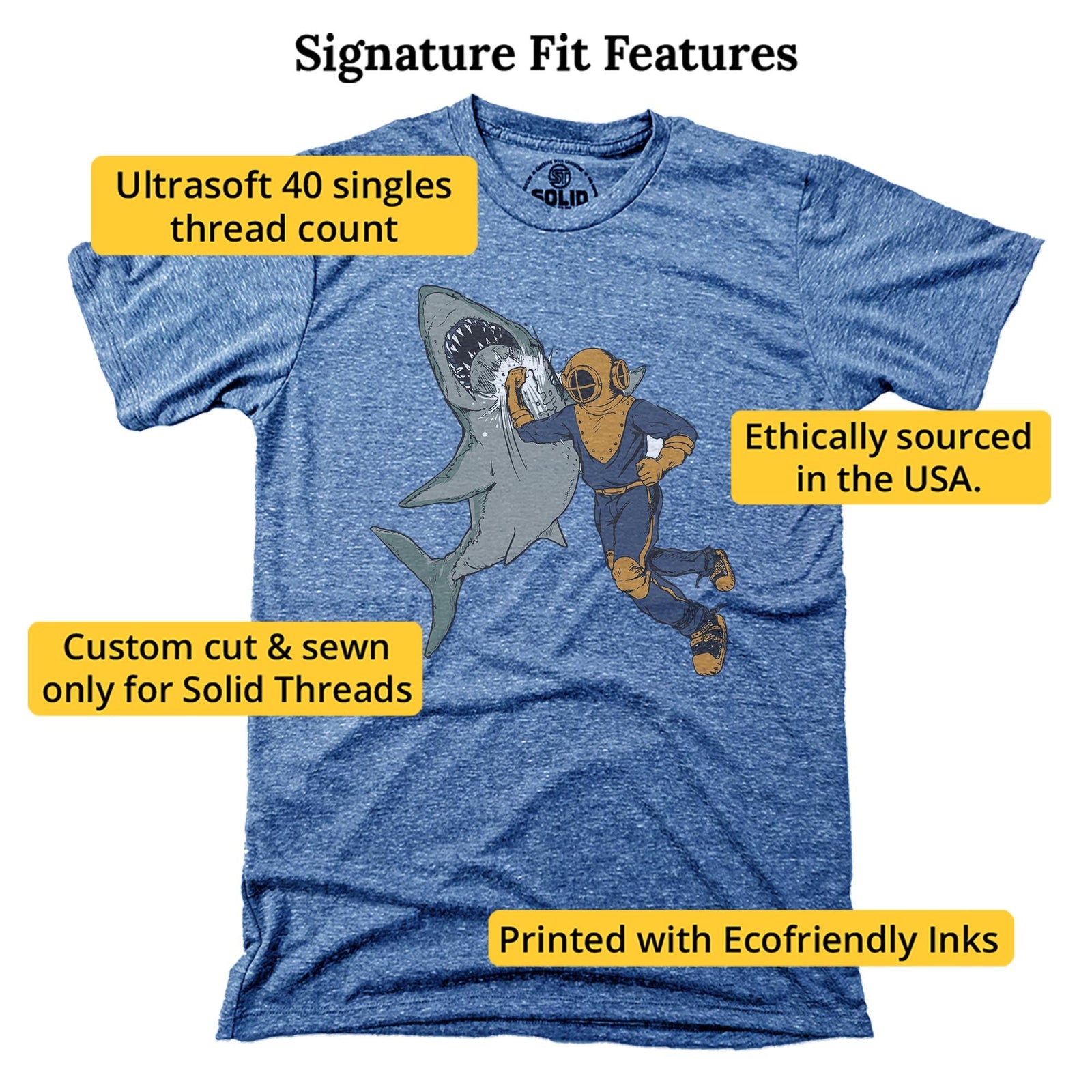 Shark Punch Funny Signature T-shirt in Triblend Royal - Fit Attributes