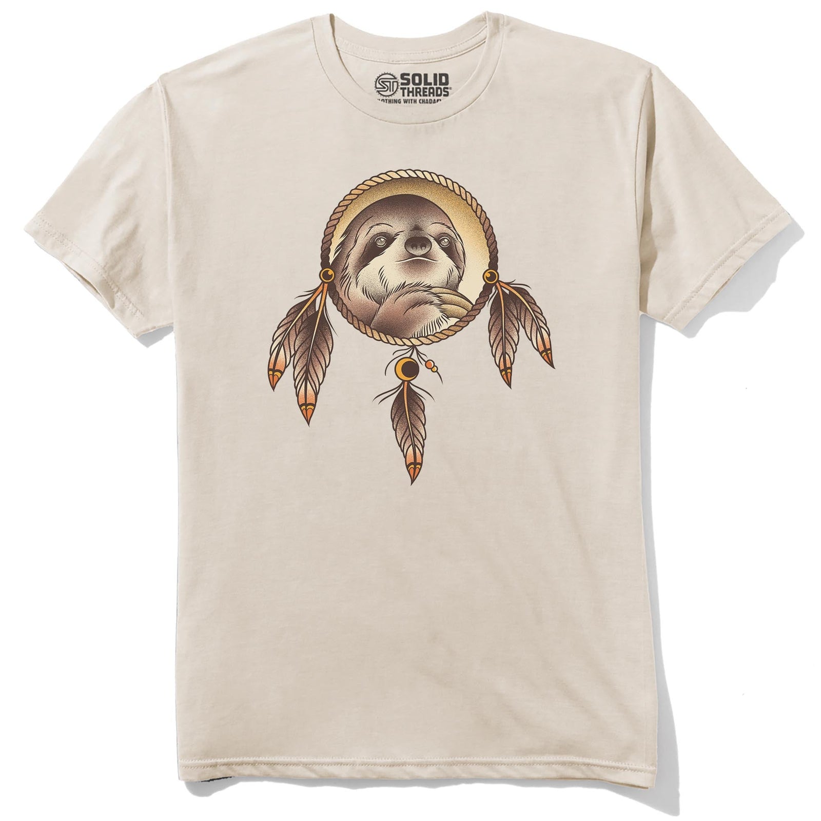 Spirit Sloth Funny Staple T-shirt in Natural - Front View