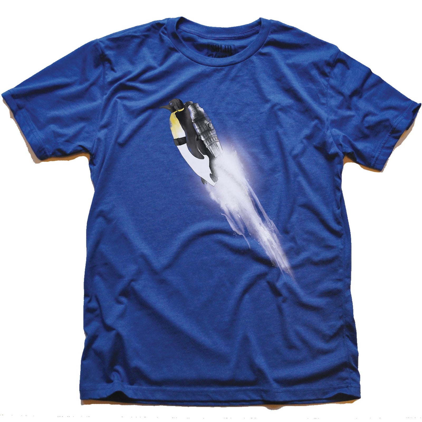 Men's Wingless-Migration Funny Graphic T-Shirt | Cool Penguin Migration Tee | Solid Threads