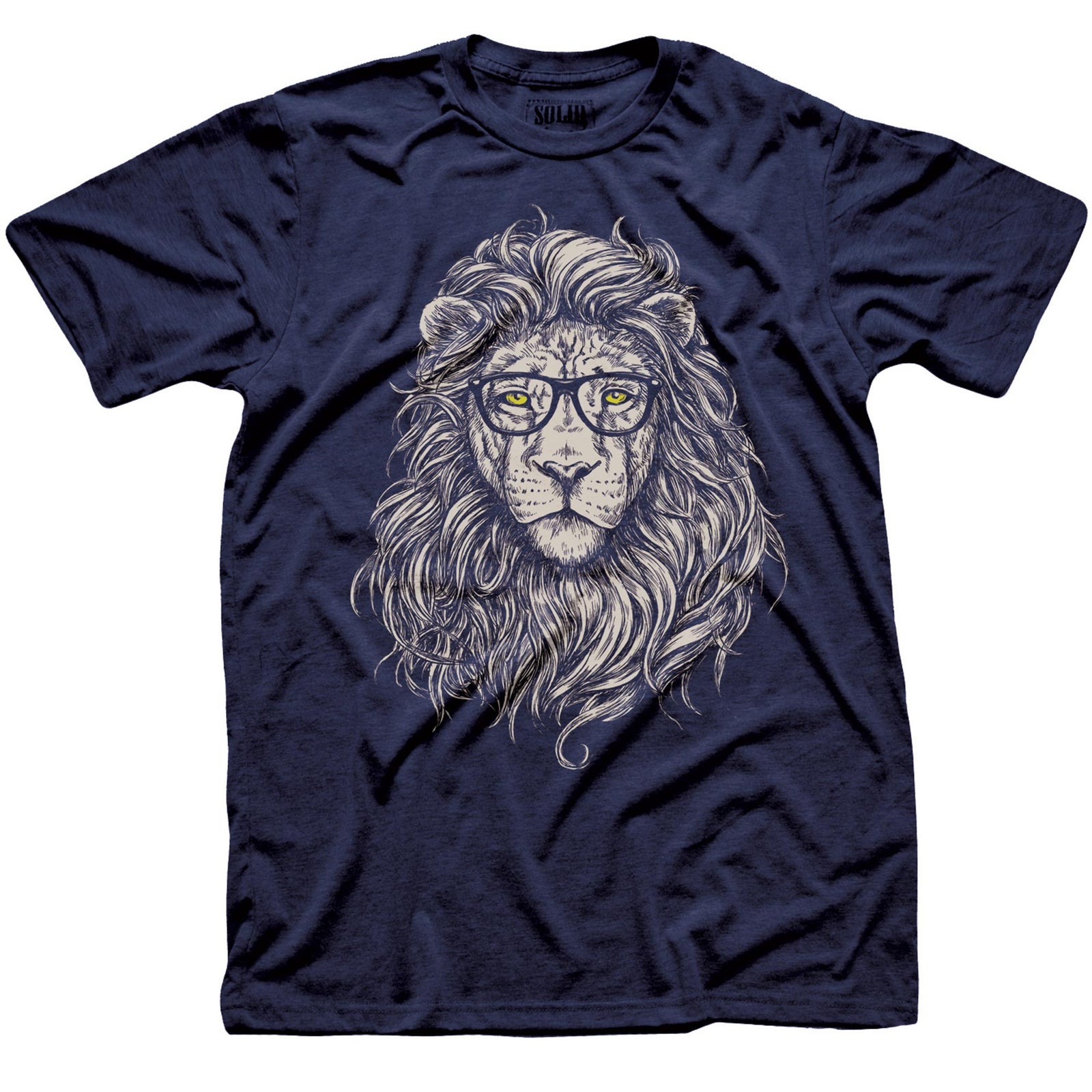 Men's Wise-Lion Artistic Graphic T-Shirt | Cool Cat Nerd Tee | Solid Threads