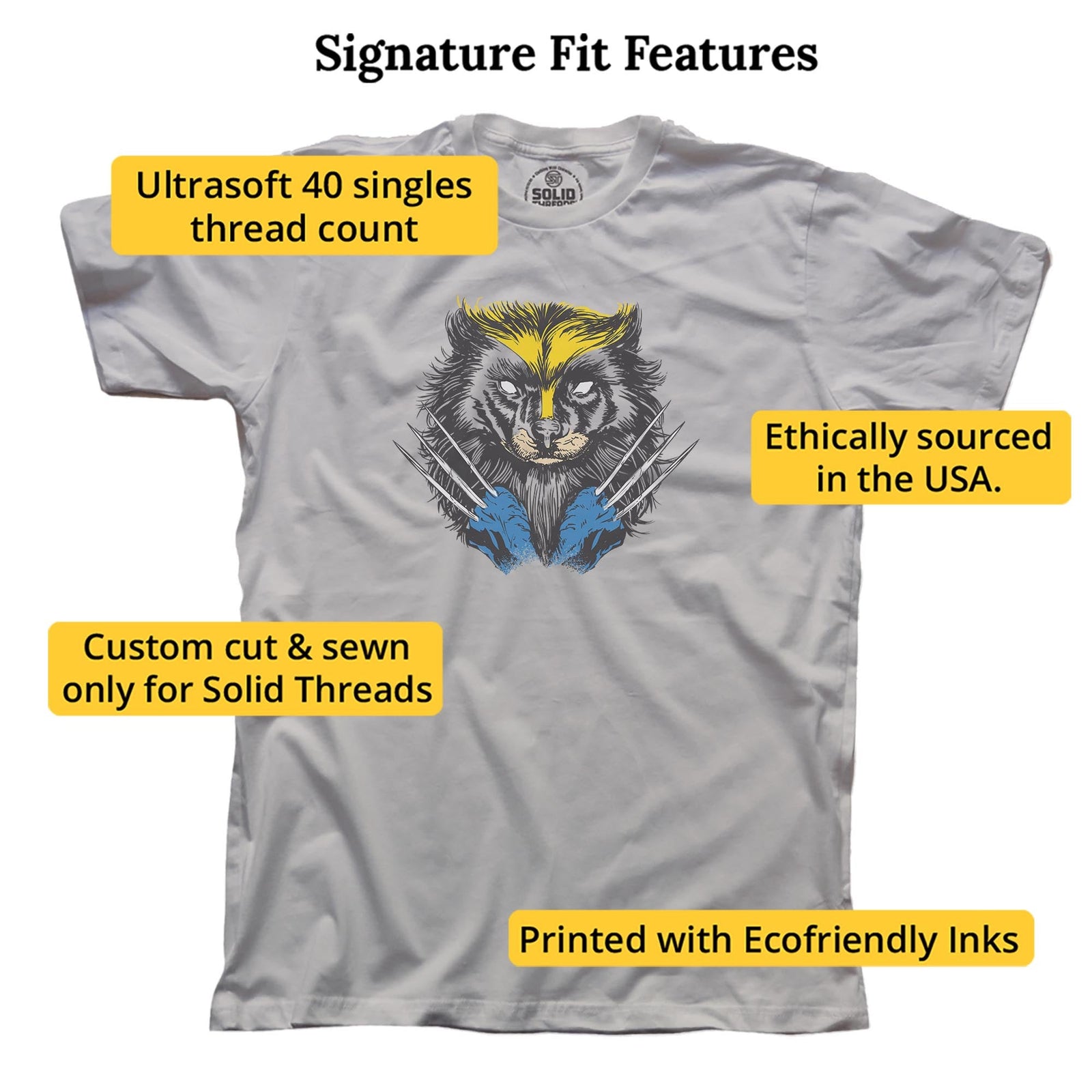 Wolverine Funny Signature T-shirt in Silver - Fit Attributes