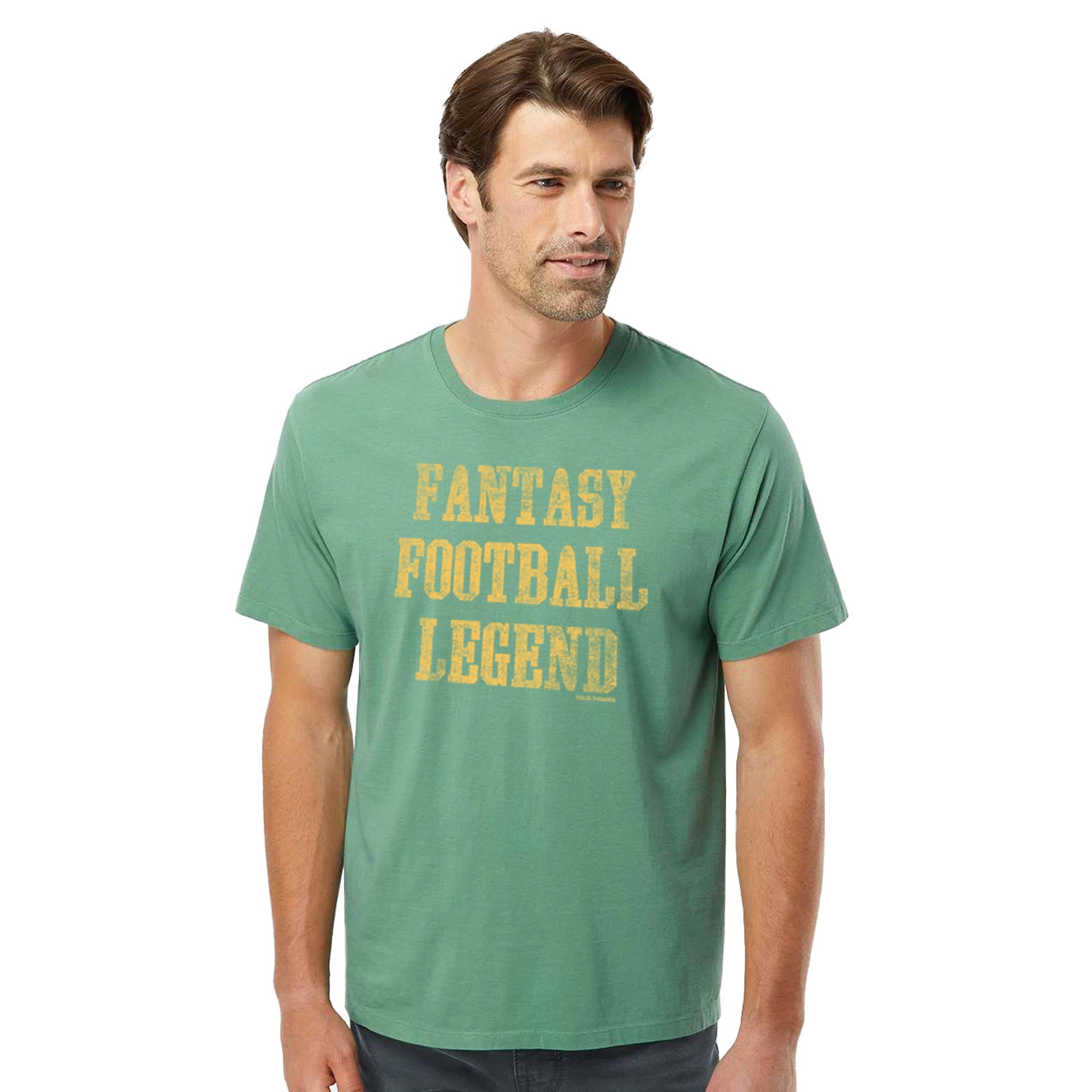 Men's Fantasy-Football-Legend Vintage Organic Cotton T-Shirt | Funny Sports Tee on Model | Solid Threads