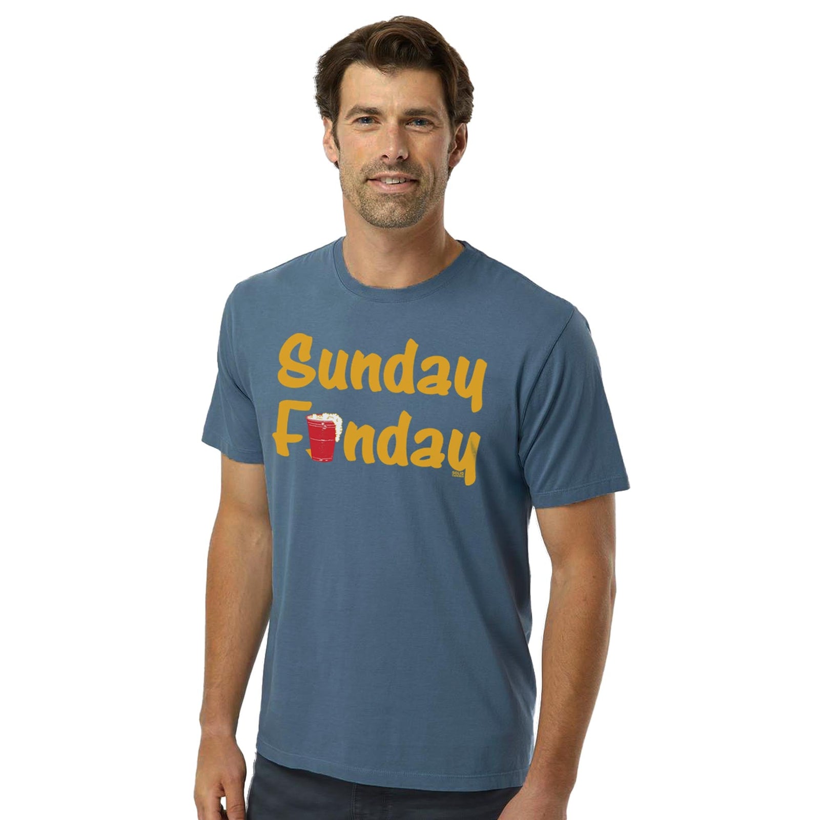 Sunday Funday Vintage Organic Cotton T-shirt | Funny Drinking Tee On Model | Solid Threads