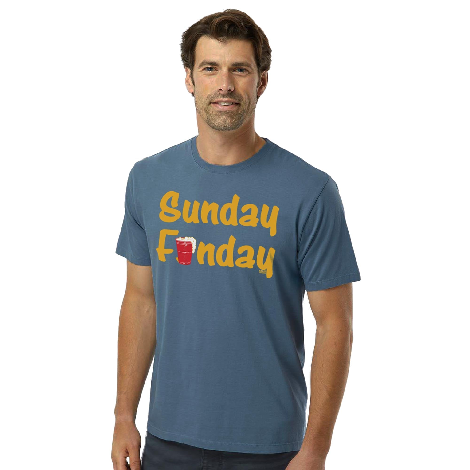 Sunday Funday Vintage Organic Cotton T-shirt | Funny Drinking   Tee On Model | Solid Threads