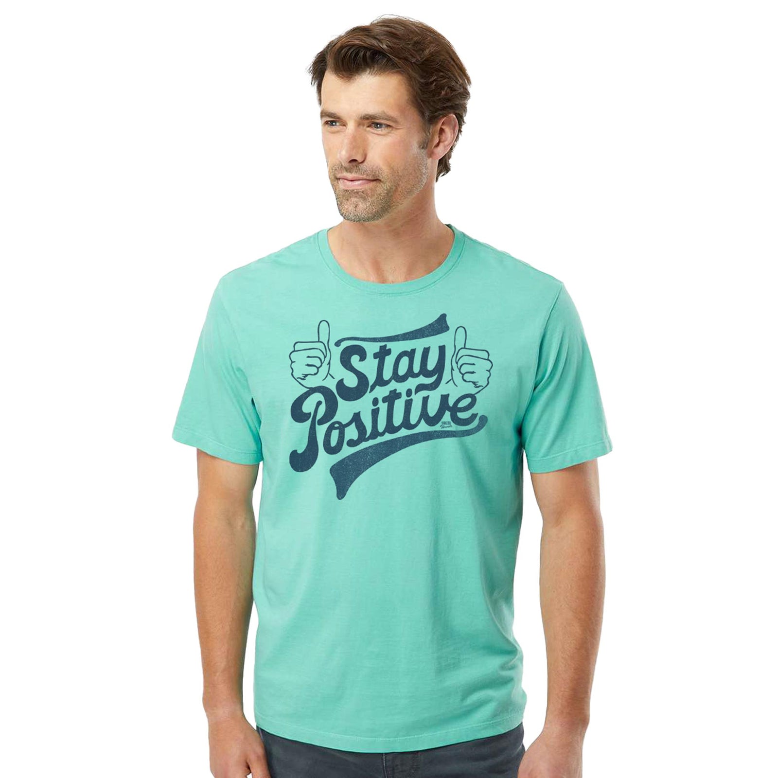 Stay Positive Cool Organic Cotton T-shirt | Retro Wholesome Happiness Tee On Model | Solid Threads