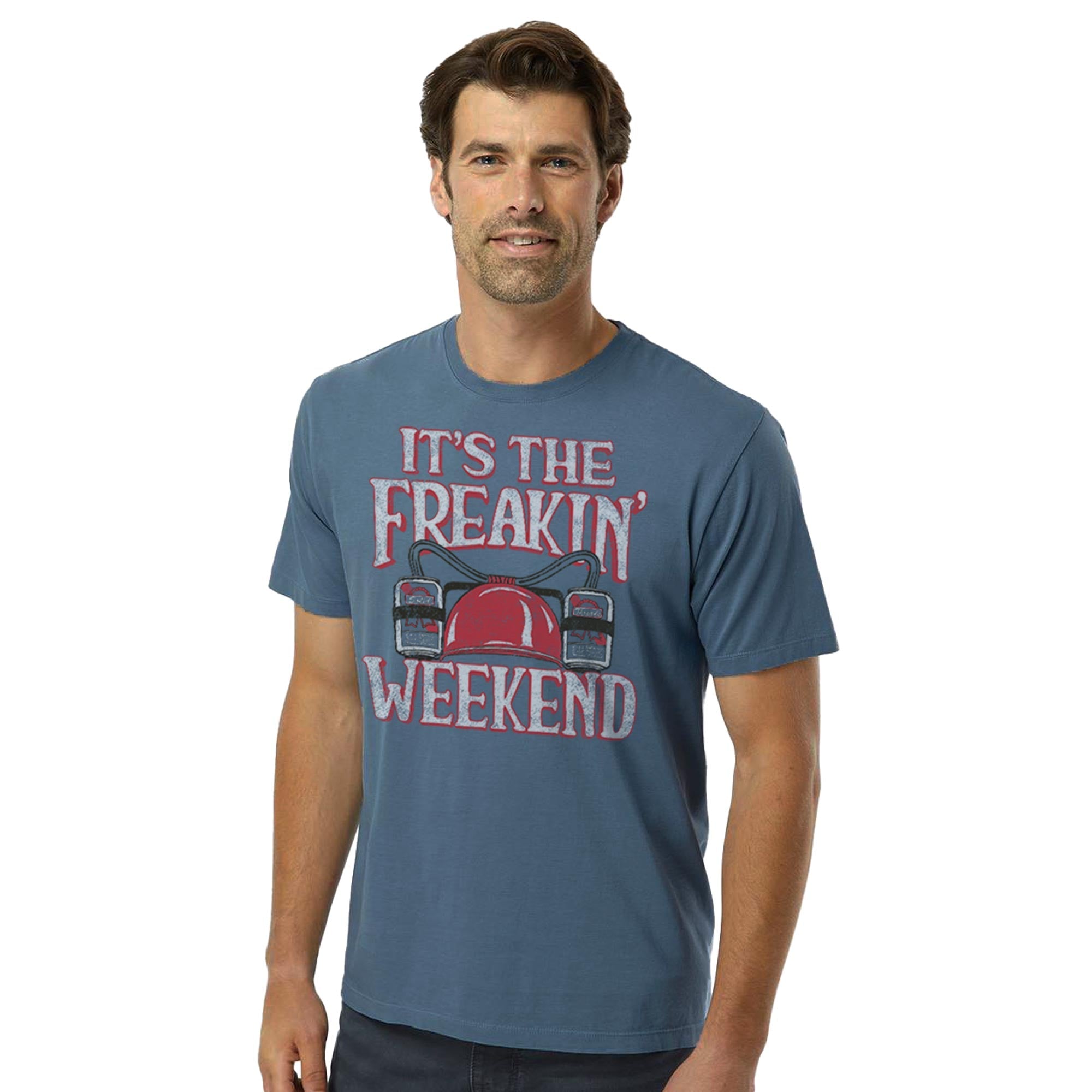 It's The Freakin Weekend Vintage Organic Cotton T-shirt | Funny Partying   Tee On Model | Solid Threads