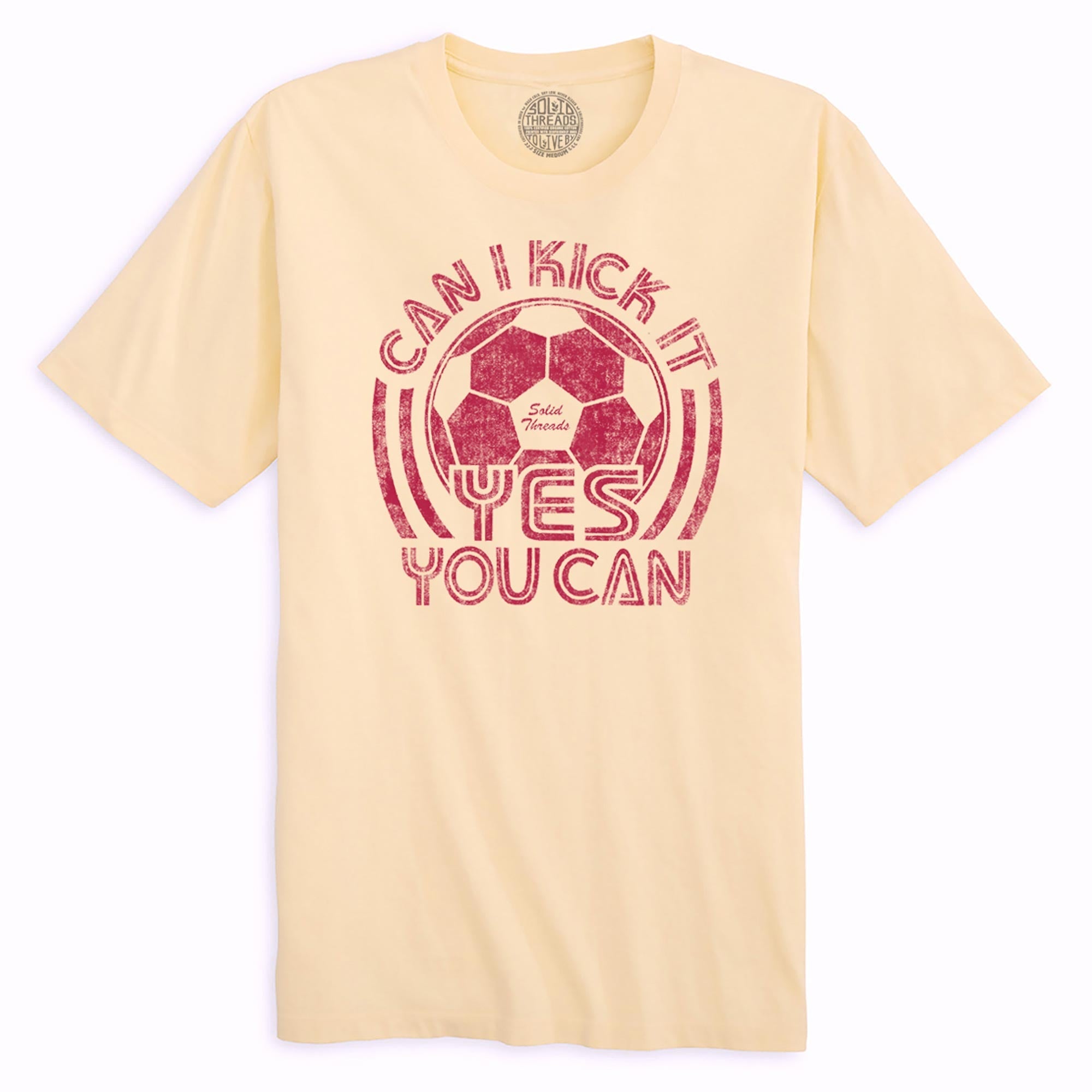 Can I Kick It Yes You Can Vintage Organic Cotton T-shirt | Funny Soccer Music  Tee | Solid Threads