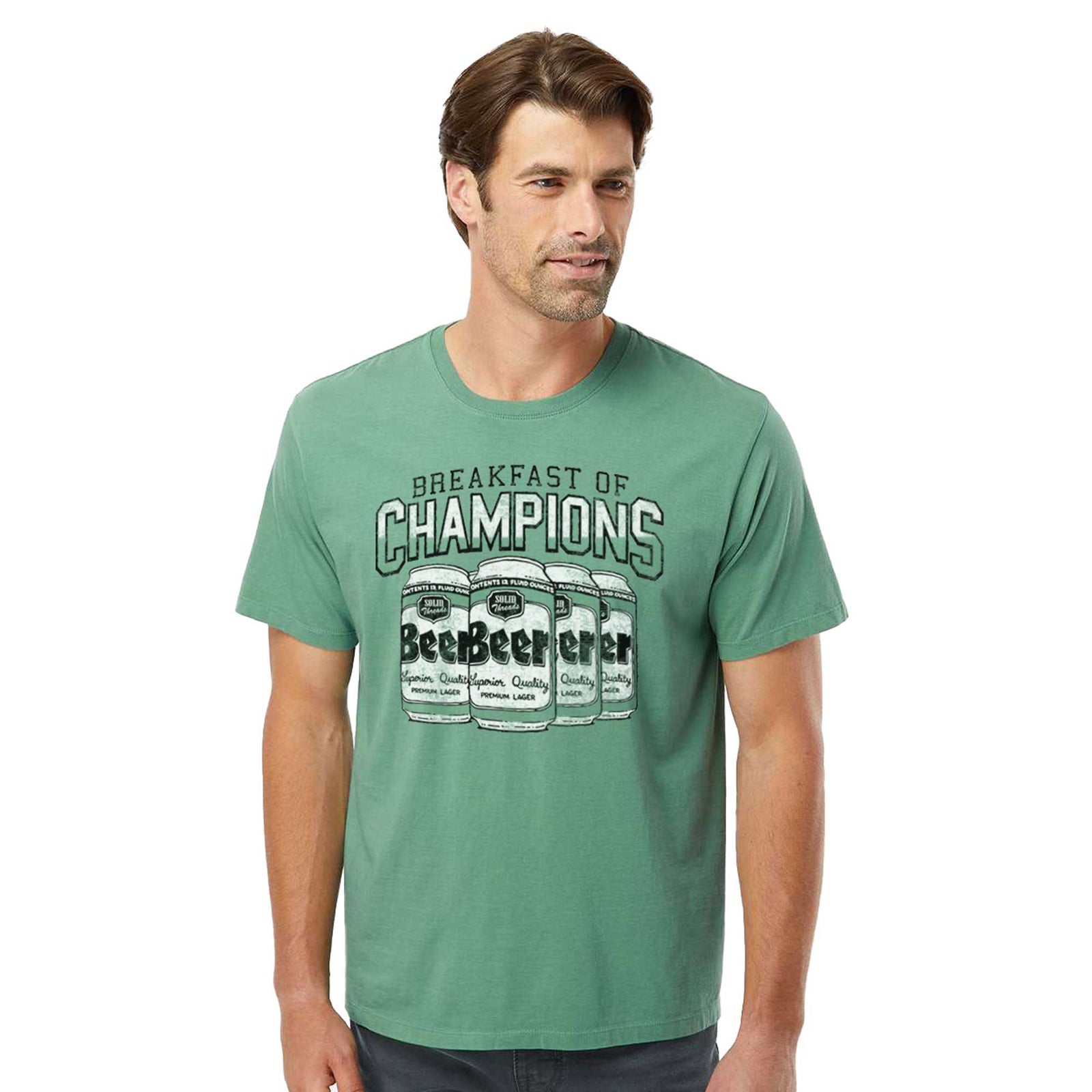 Breakfast Of Champions Vintage Organic Cotton T-shirt | Funny Drinking Tee On Model | Solid Threads