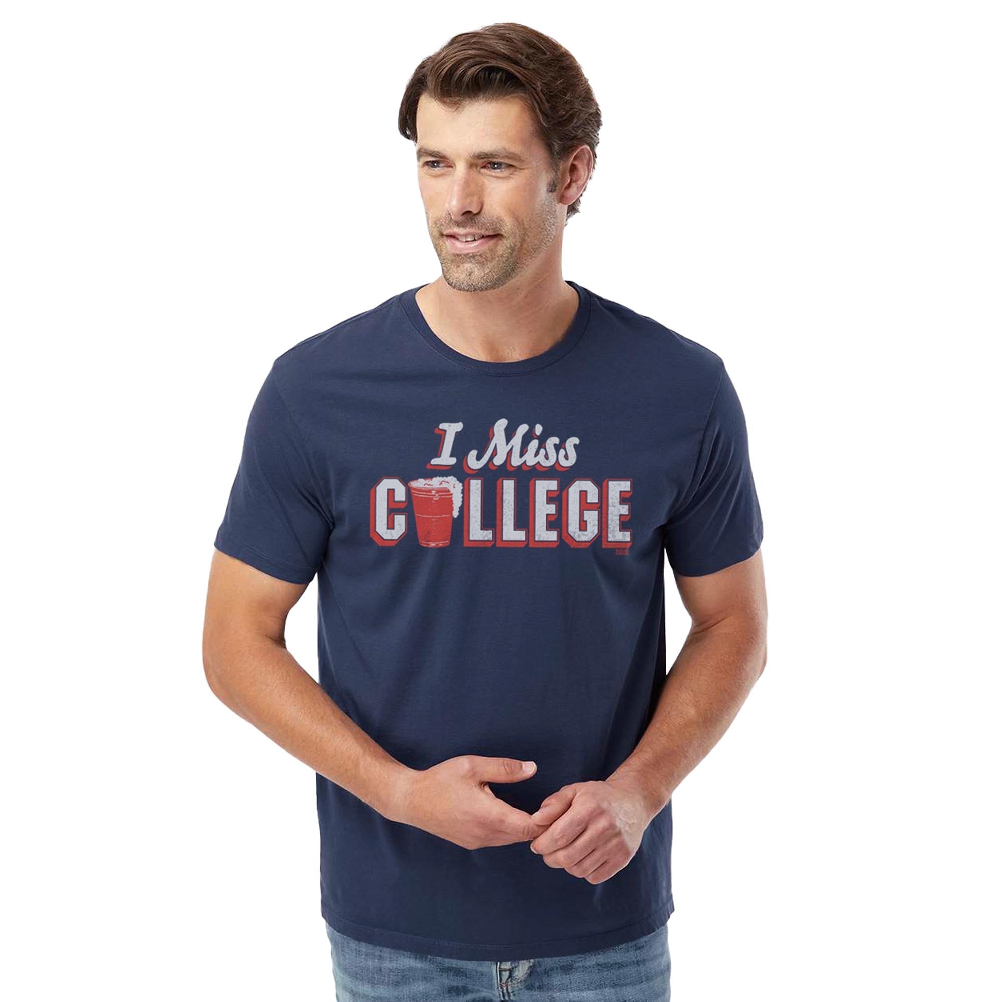I Miss College Vintage Organic Cotton T-shirt | Funny Party Millennial   Tee On Model | Solid Threads