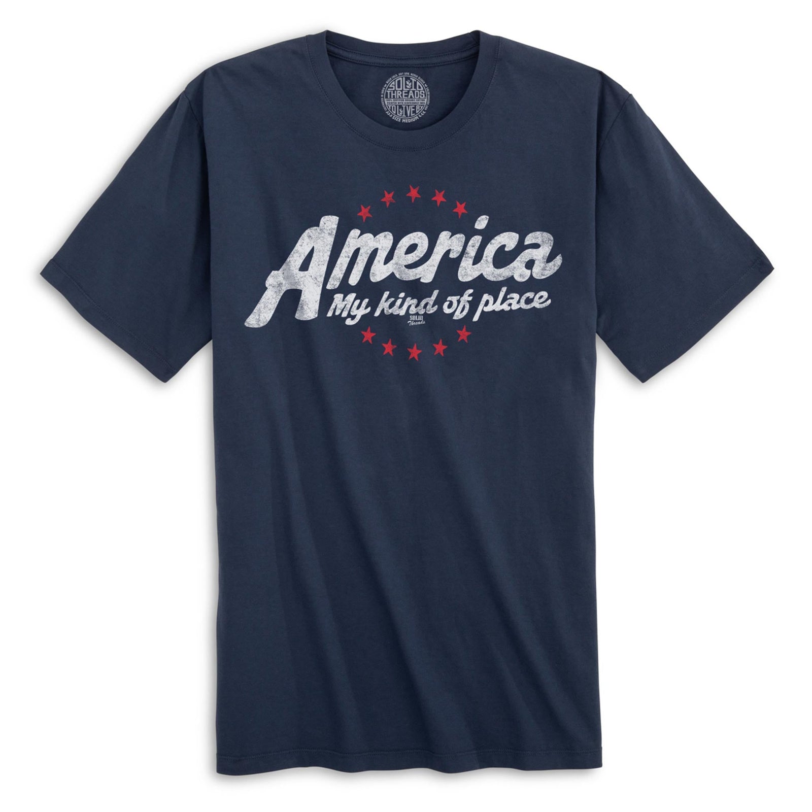 America My Kind Of Place Cool Organic Cotton T-shirt | Vintage Usa Patriotism Tee | Solid Threads