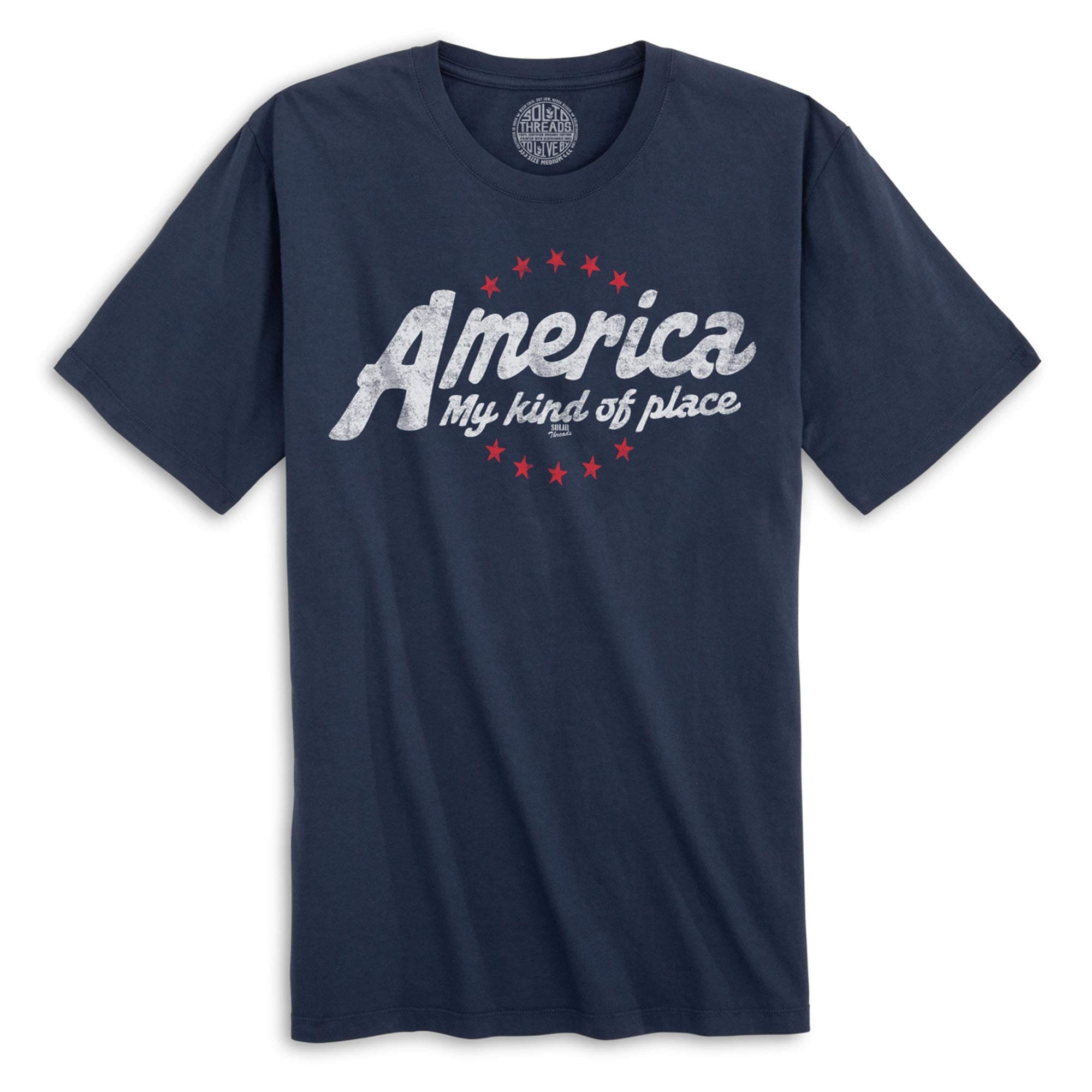 America My Kind Of Place Cool Organic Cotton T-shirt | Vintage Usa Patriotism  Tee | Solid Threads