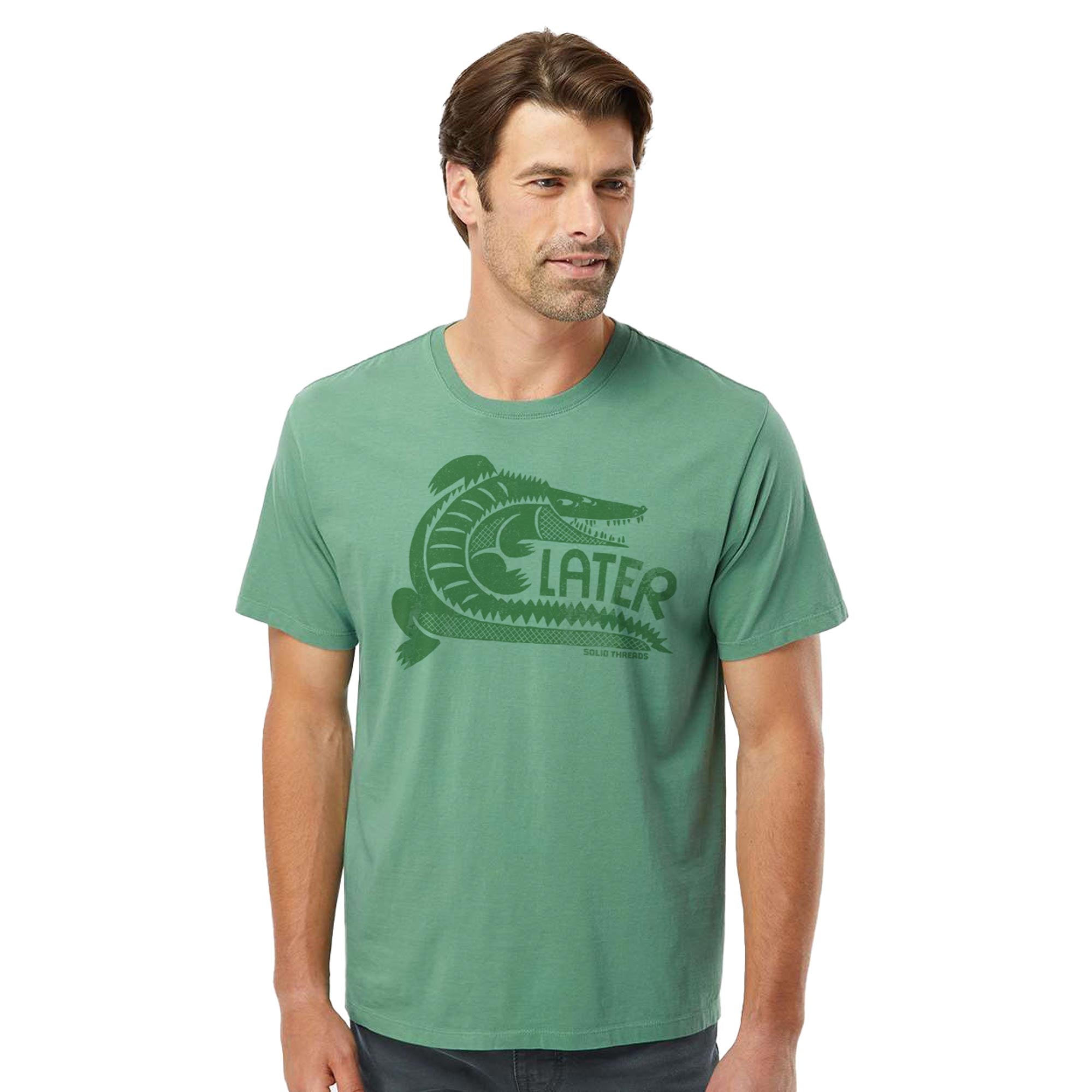 Later Gator Vintage Organic Cotton T-shirt | Cool Animal Beach  Tee On Model | Solid Threads