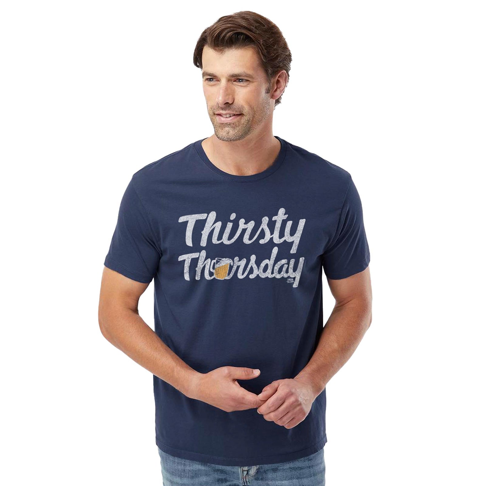 Thirsty Thursday Vintage Organic Cotton T-shirt | Funny Drinking Tee On Model | Solid Threads