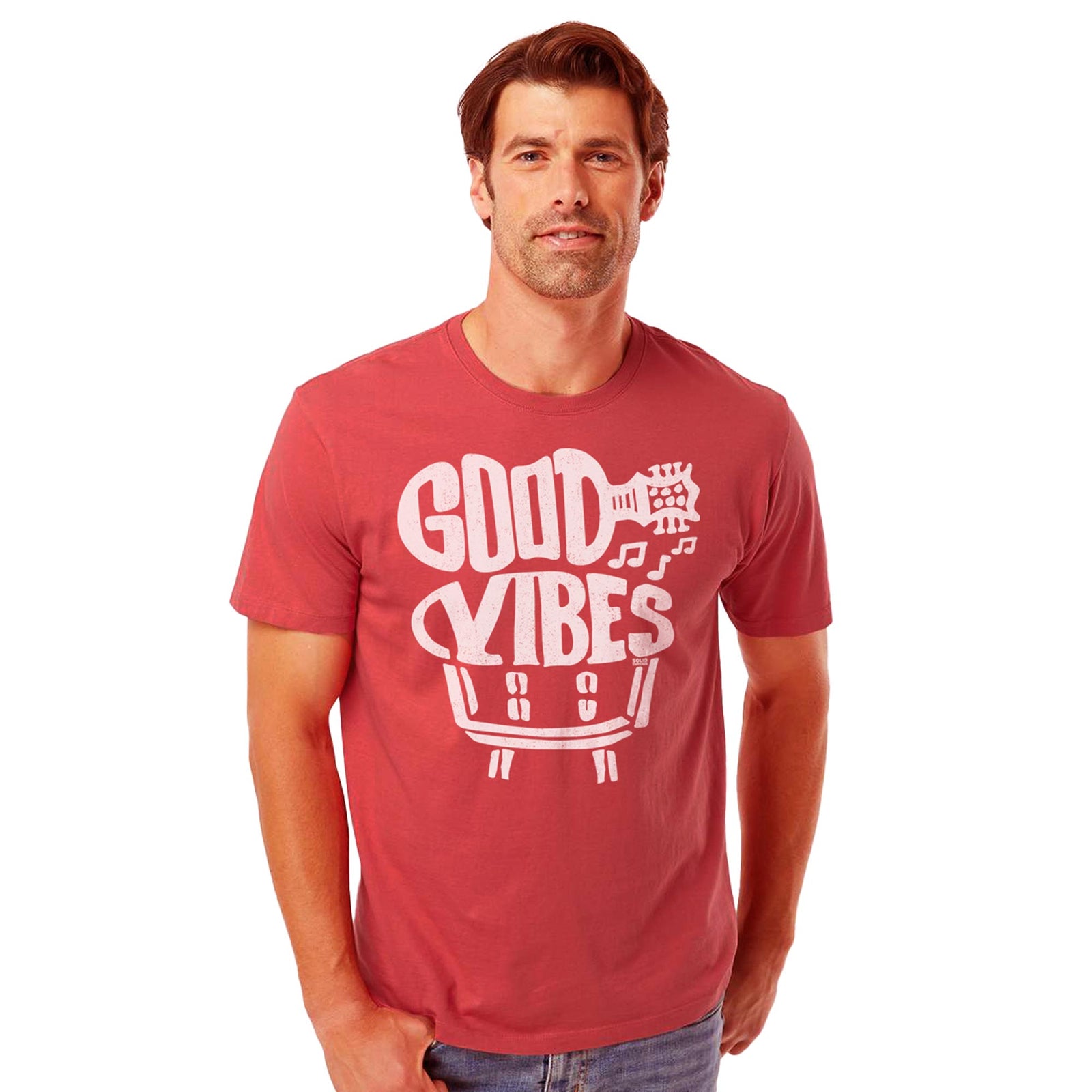 Good Vibes Cool Organic Cotton T-shirt | Vintage Music Festival Tee On Model | Solid Threads