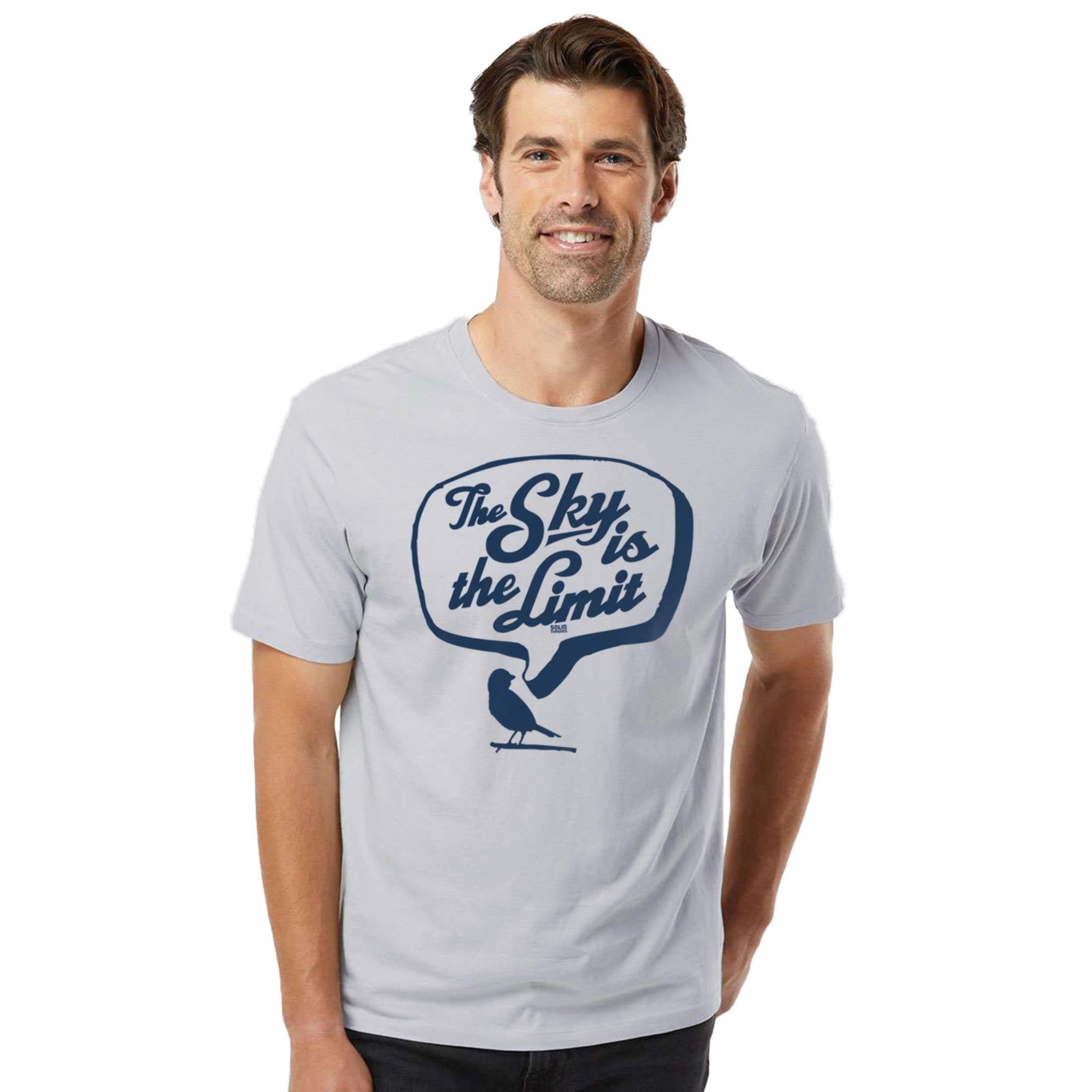 The Sky Is The Limit Vintage Organic Cotton T-shirt | Funny Bird Watching Tee On Model | Solid Threads