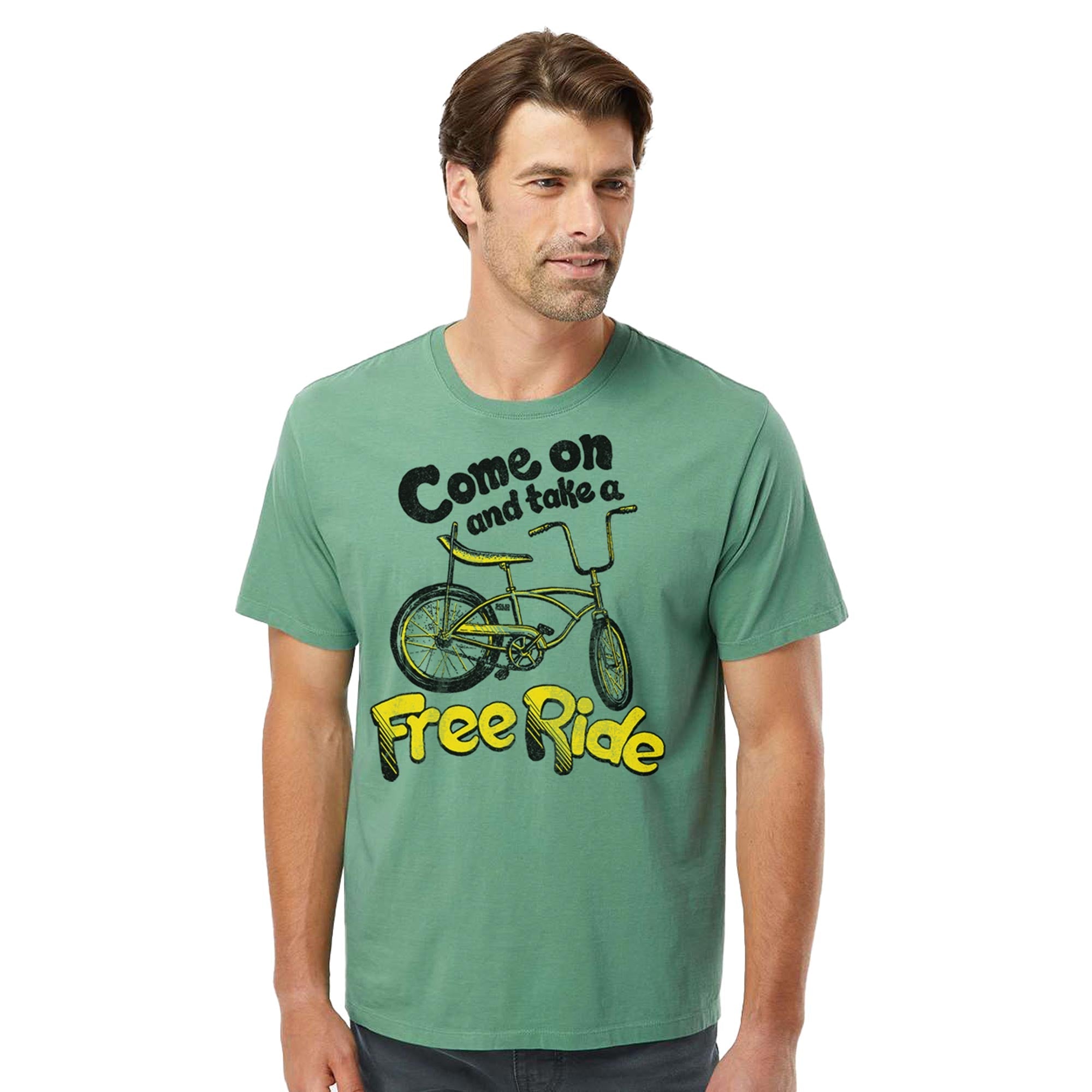 Come On And Take A Free Ride Vintage Organic Cotton T-shirt | Funny Bicycle   Tee | Solid Threads