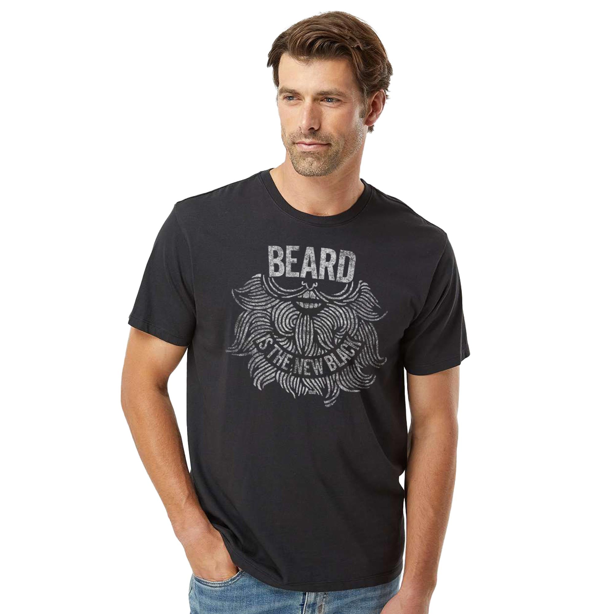 Beard Is The New Black Vintage Organic Cotton T-shirt | Funny Hipster   Tee On Model | Solid Threads