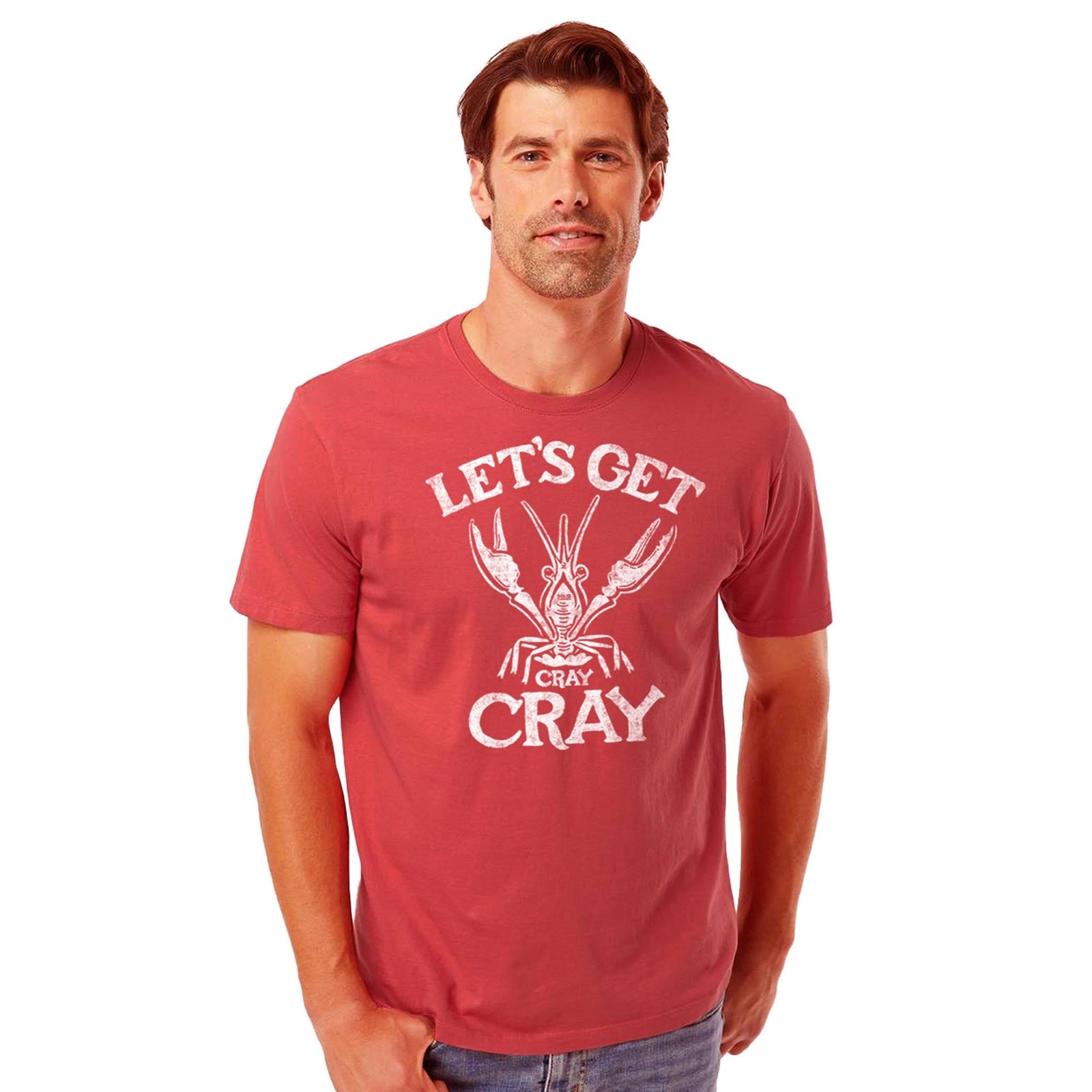 Let's Get Cray Cray Funny Organic Cotton T-shirt | Vintage Seafood Tee On Model | Solid Threads