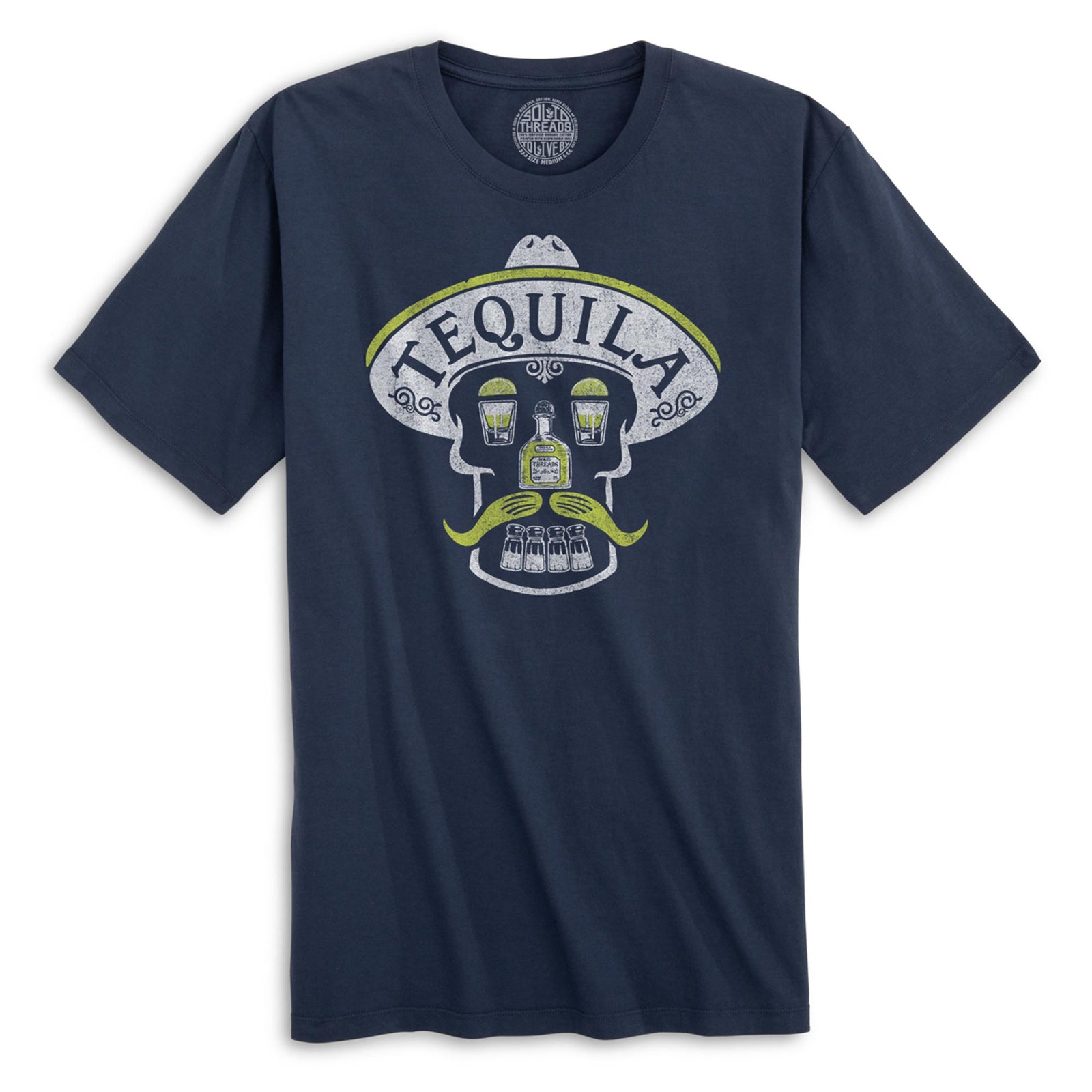 Tequila Skull Vintage Organic Cotton T-shirt | Cool Drinking Tee | Solid Threads