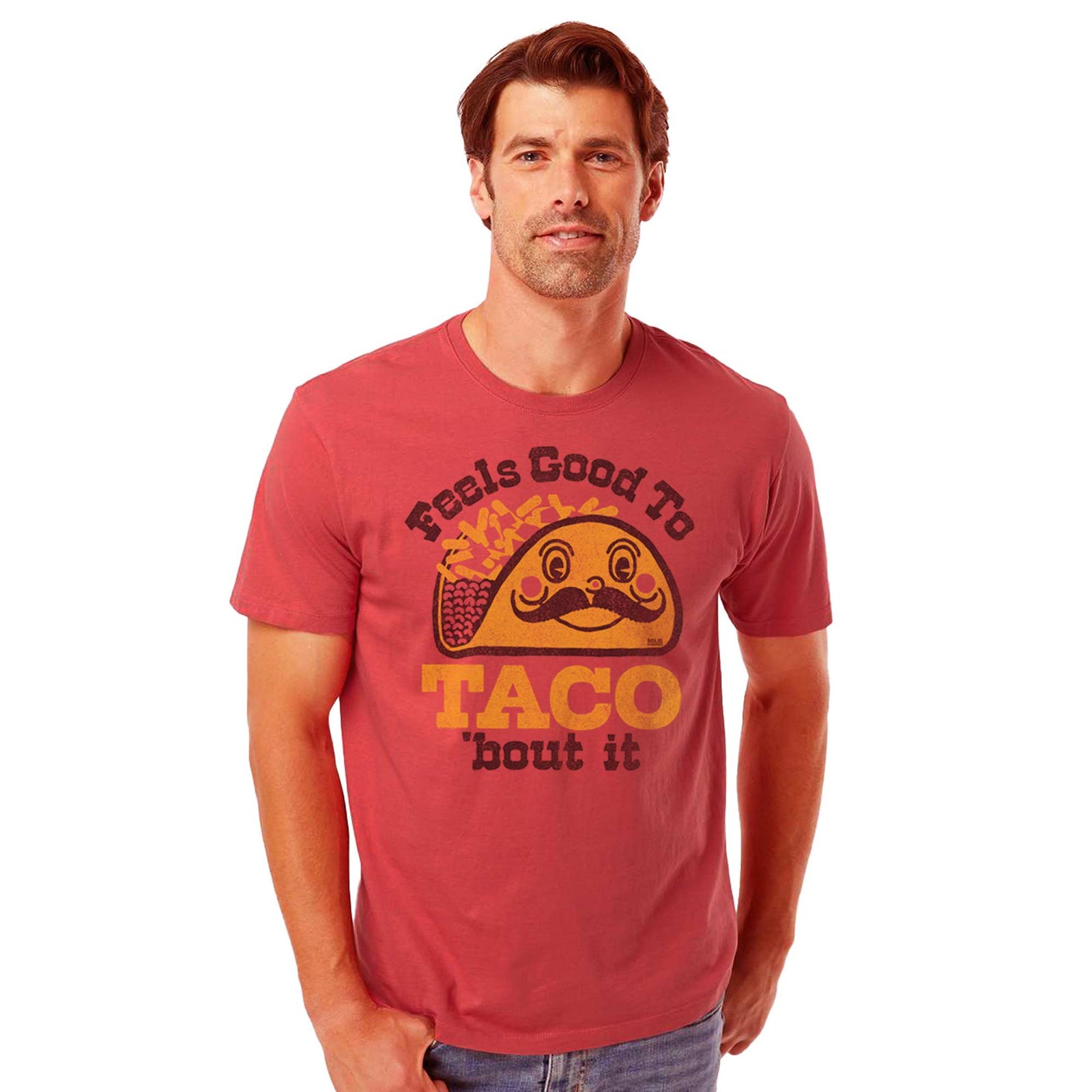 Feels Good To Taco Bout It Vintage Organic Cotton T-shirt | Funny Mexican Food Tee On Model | Solid Threads