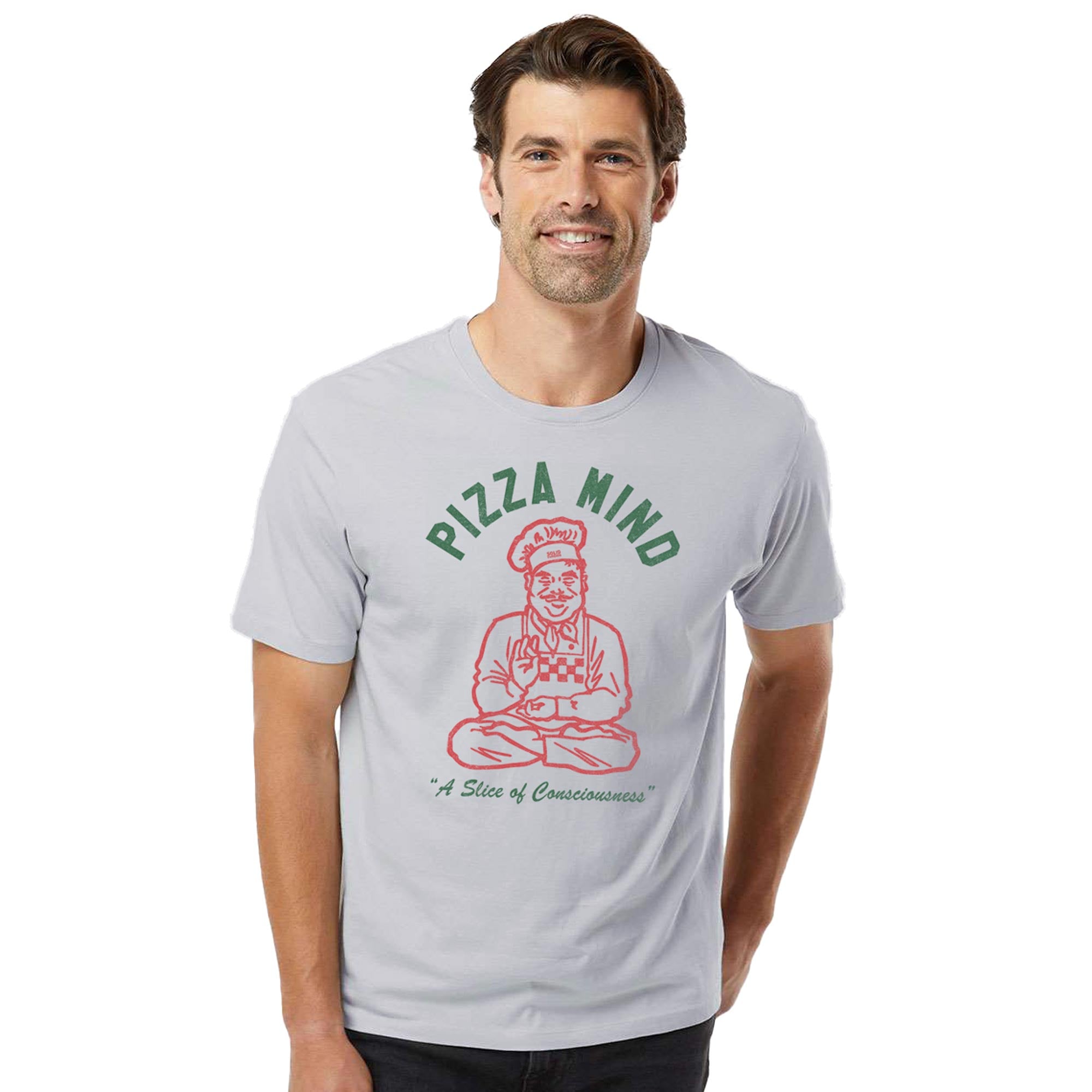 Pizza Mind Vintage Organic Cotton T-shirt | Funny Foodie   Tee On Model | Solid Threads