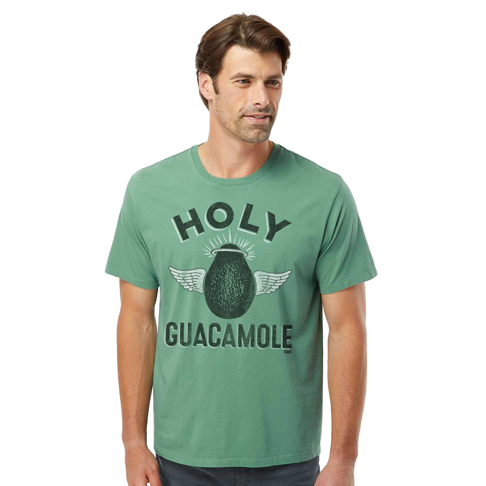 Holy Guacamole Vintage Organic Cotton T-shirt | Funny Avocado   Tee On Model | Solid Threads