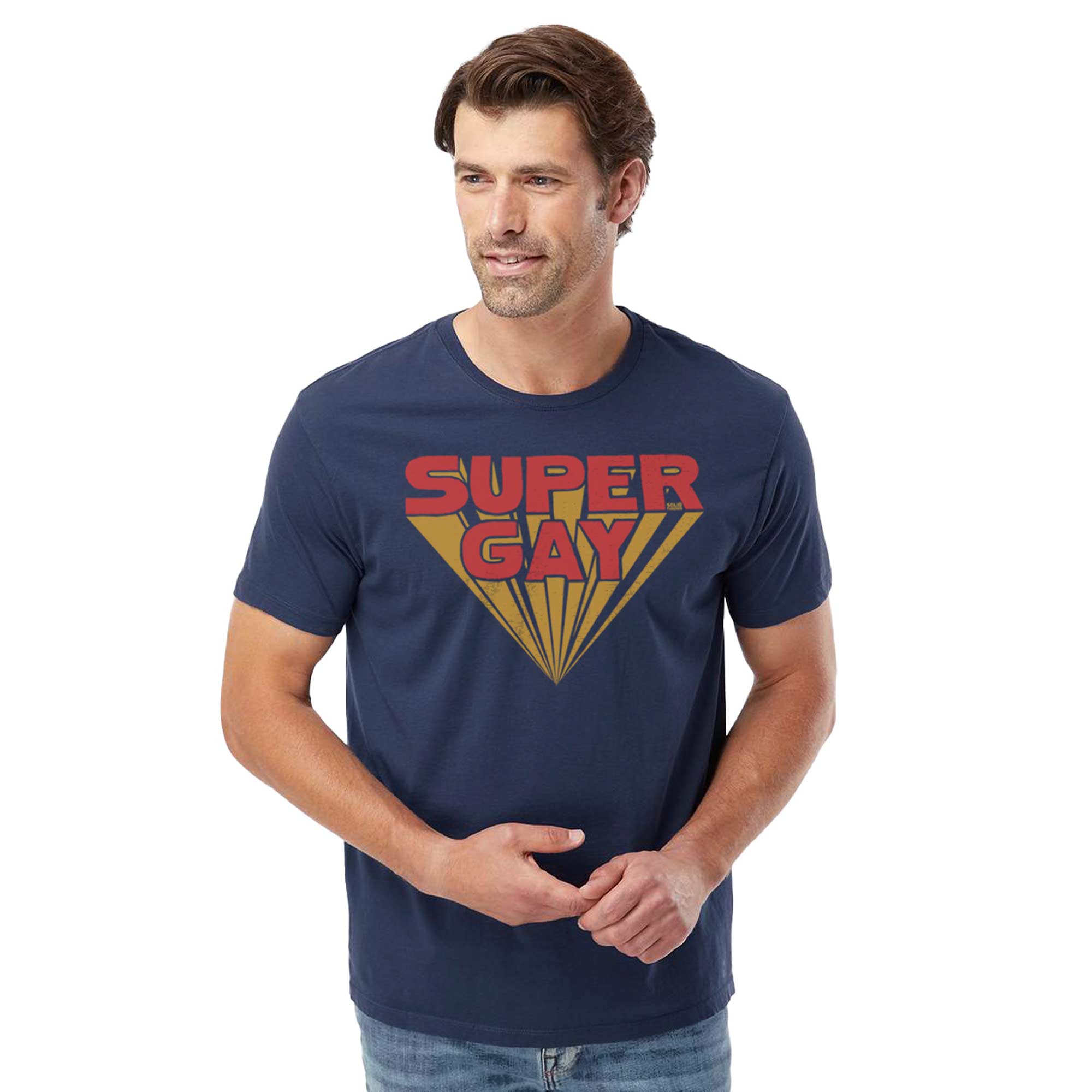 Super Gay Funny Organic Cotton T-shirt | Vintage Lgbtq Pride  Tee On Model | Solid Threads