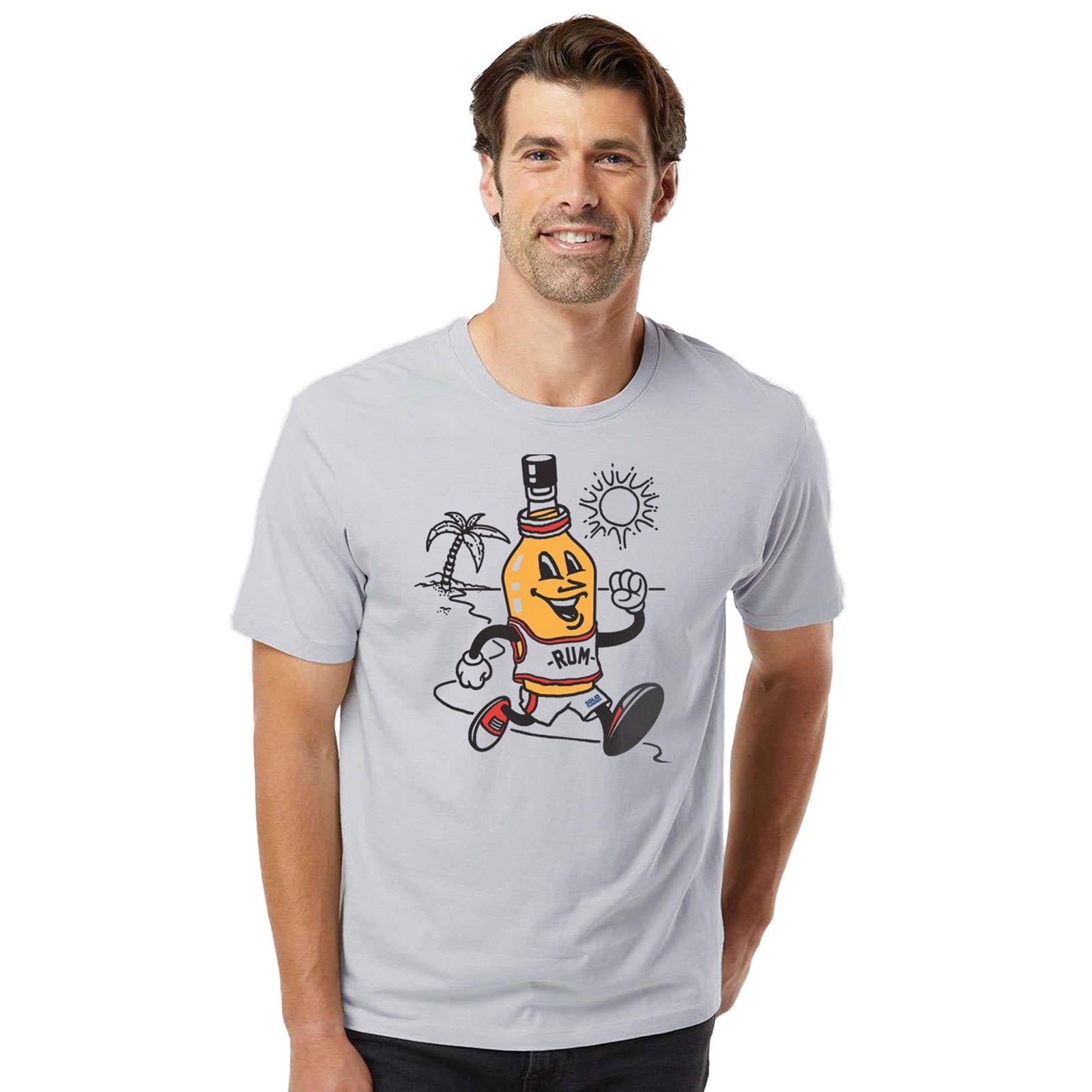 Rum Runner Vintage Organic Cotton T-shirt | Funny Drinking Pun Tee On Model | Solid Threads