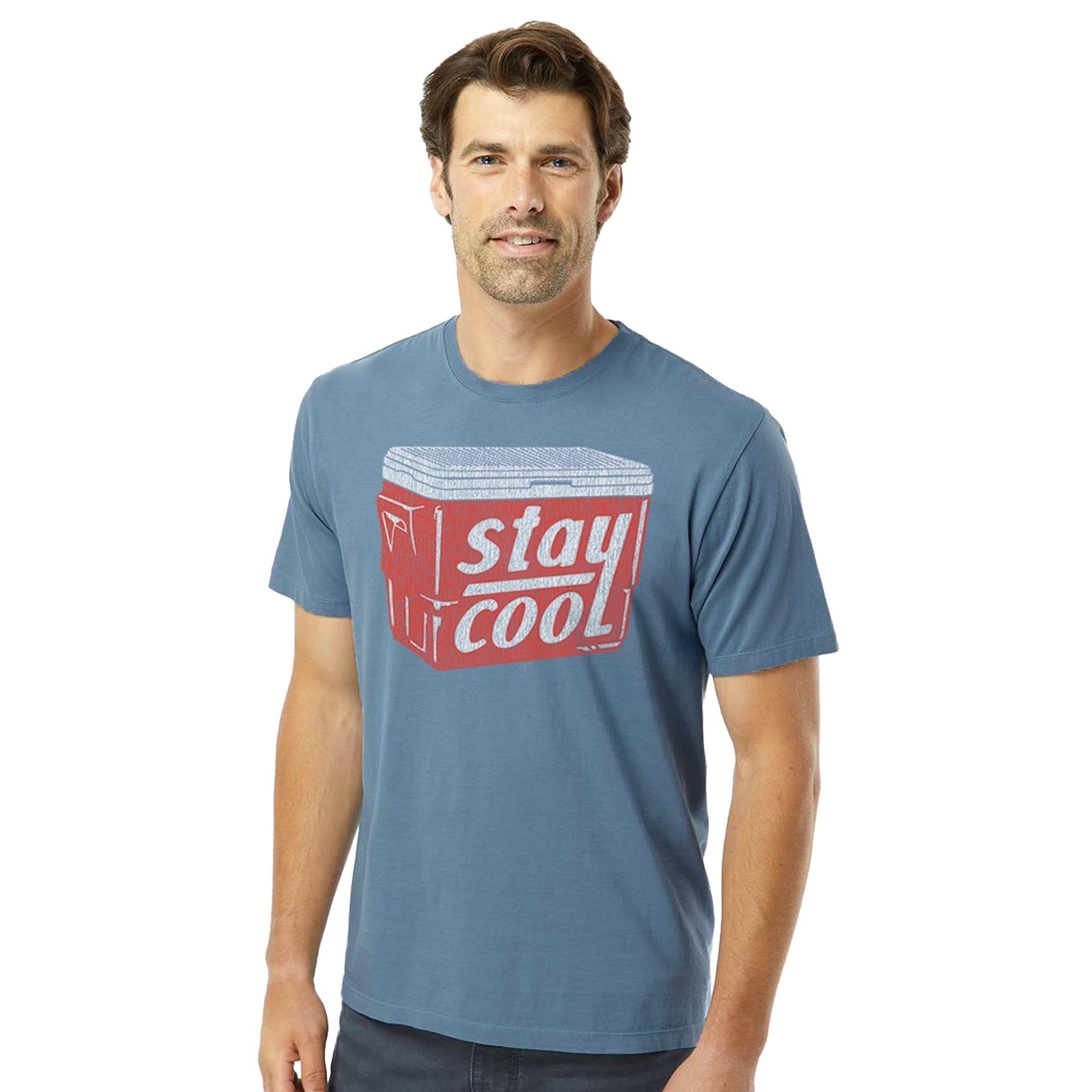 Stay Cool Vintage Organic Cotton T-shirt | Retro Summer Drinking  Tee On Model | Solid Threads