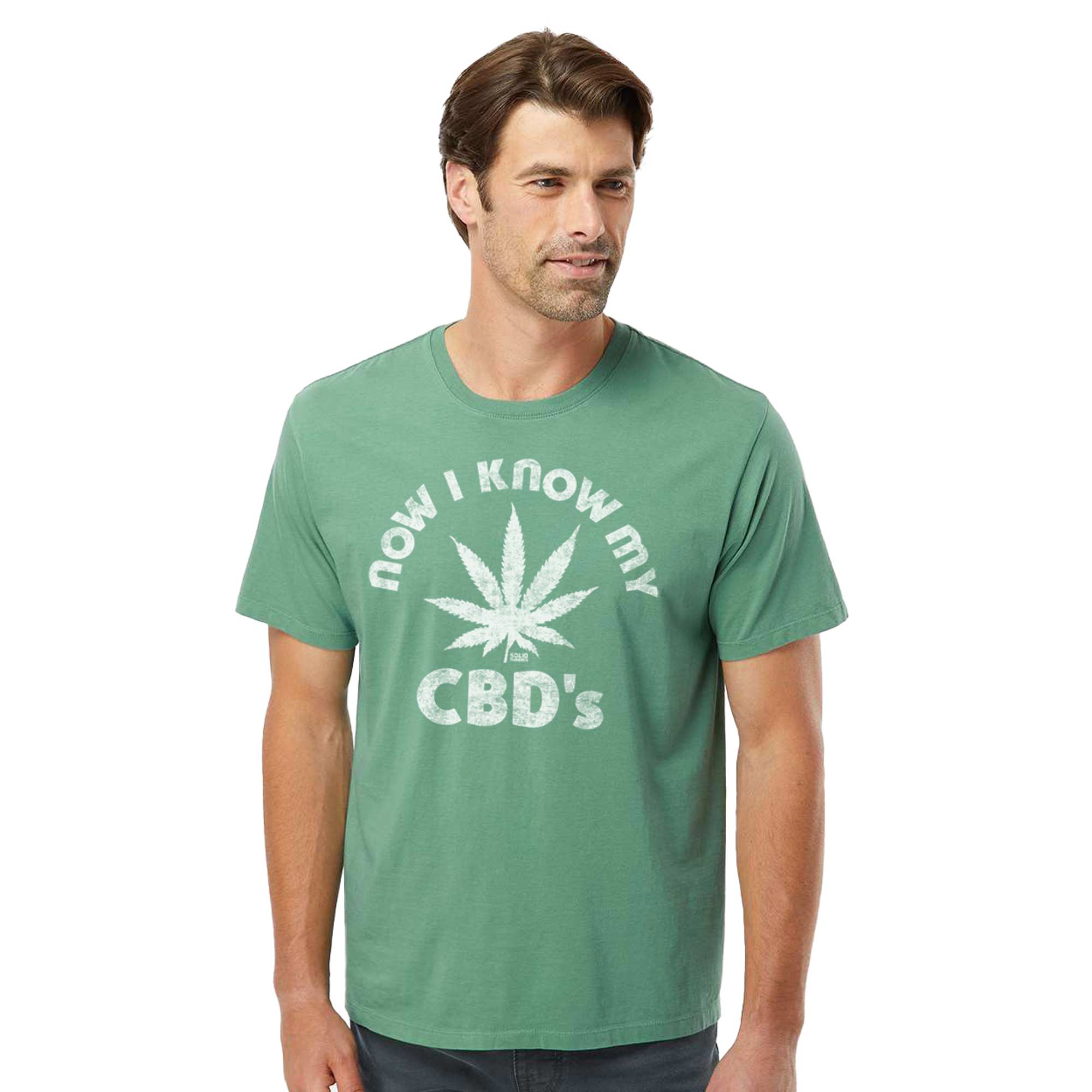 Now I Know My Cbd's Vintage Organic Cotton T-shirt | Funny Cannabis   Tee On Model | Solid Threads