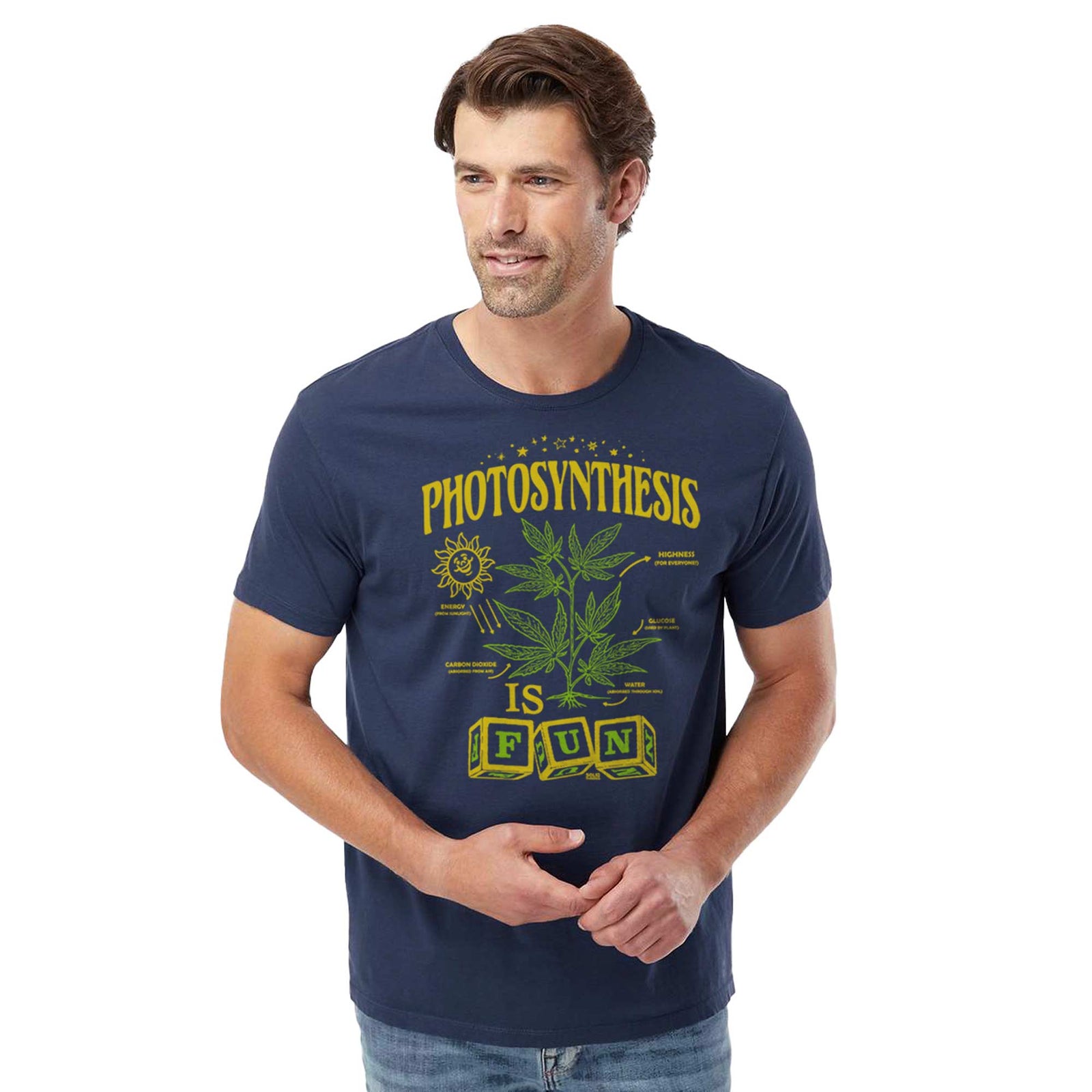 Photosynthesis Is Fun Vintage Organic Cotton T-shirt | Funny Marijuana Tee On Model | Solid Threads