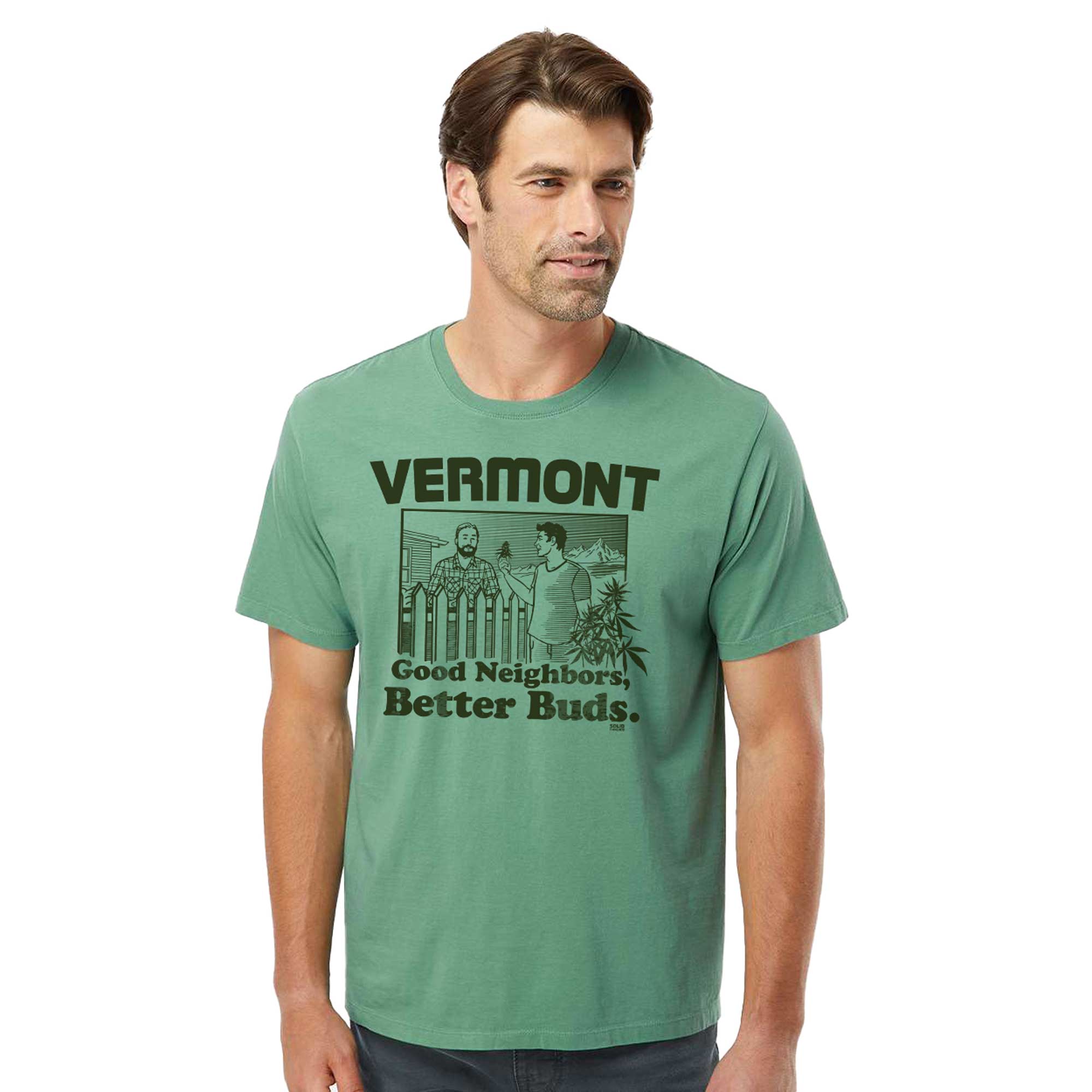 Vermont Better Buds Vintage Organic Cotton T-shirt | Funny Marijuana   Tee On Model | Solid Threads