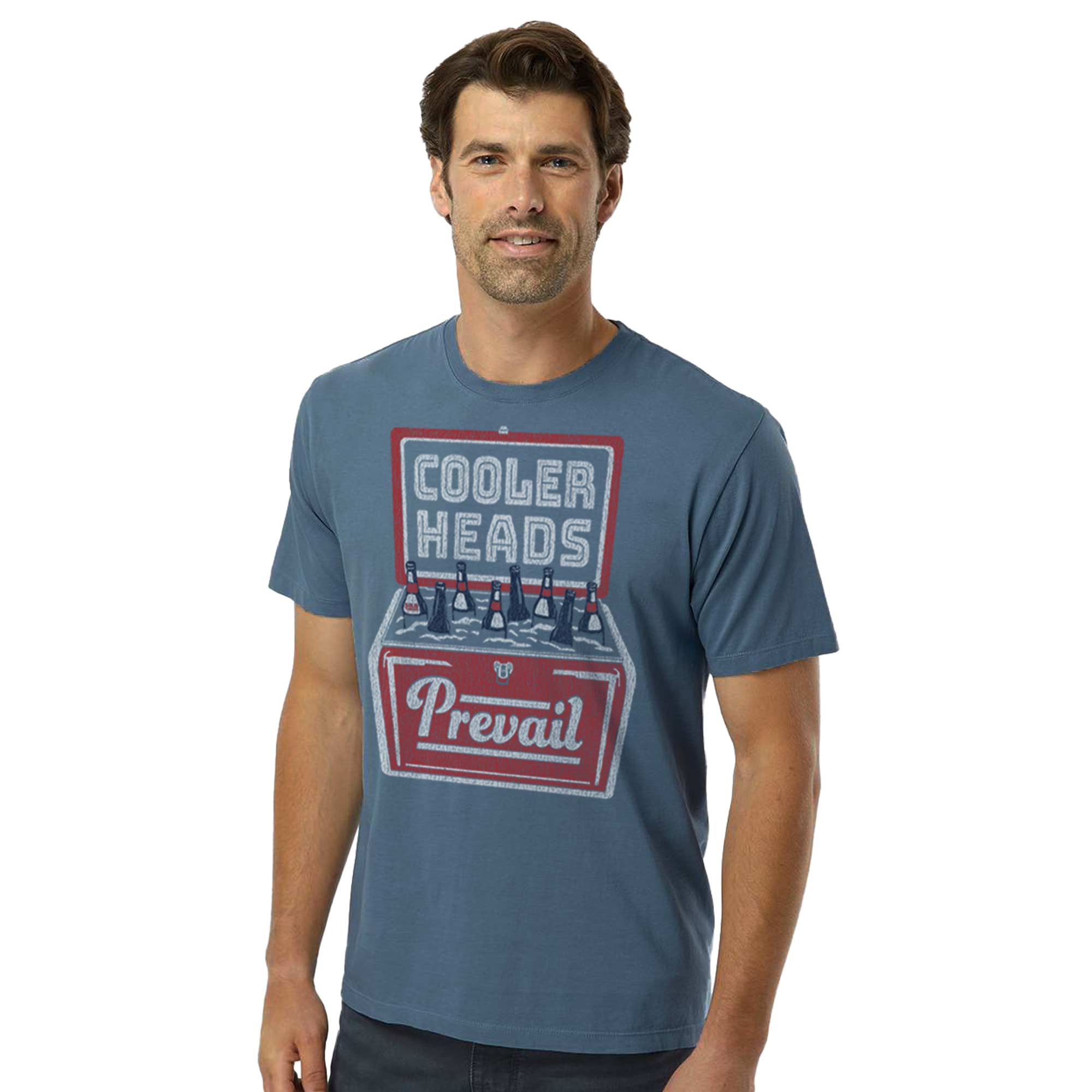 Cooler Heads Vintage Organic Cotton T-shirt | Funny Drinking   Tee On Model | Solid Threads