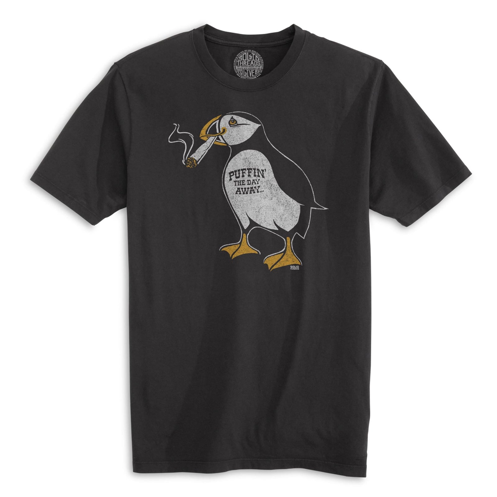 Puffin Away Vintage Organic Cotton T-shirt | Funny Marijuana Tee | Solid Threads