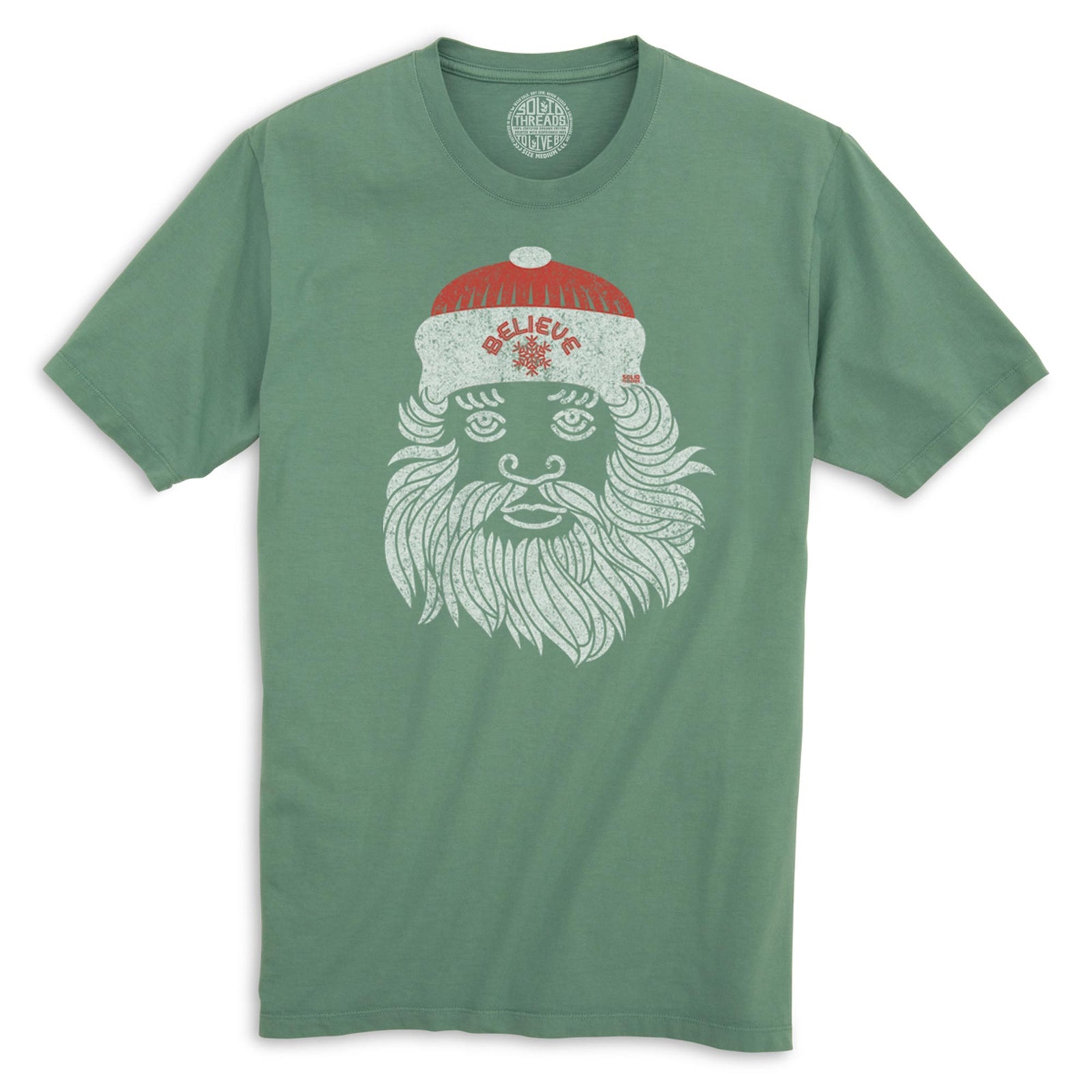 Believe In Santa Cool Organic Cotton T-shirt | Vintage Christmas Spirit Tee | Solid Threads