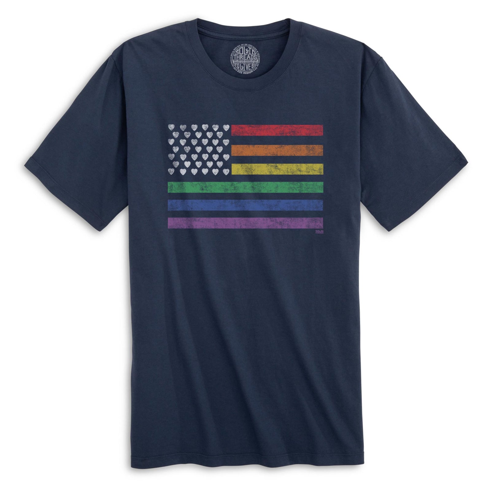 American Pride Cool Organic Cotton T-shirt | Vintage Lgbtq Flag Tee | Solid Threads
