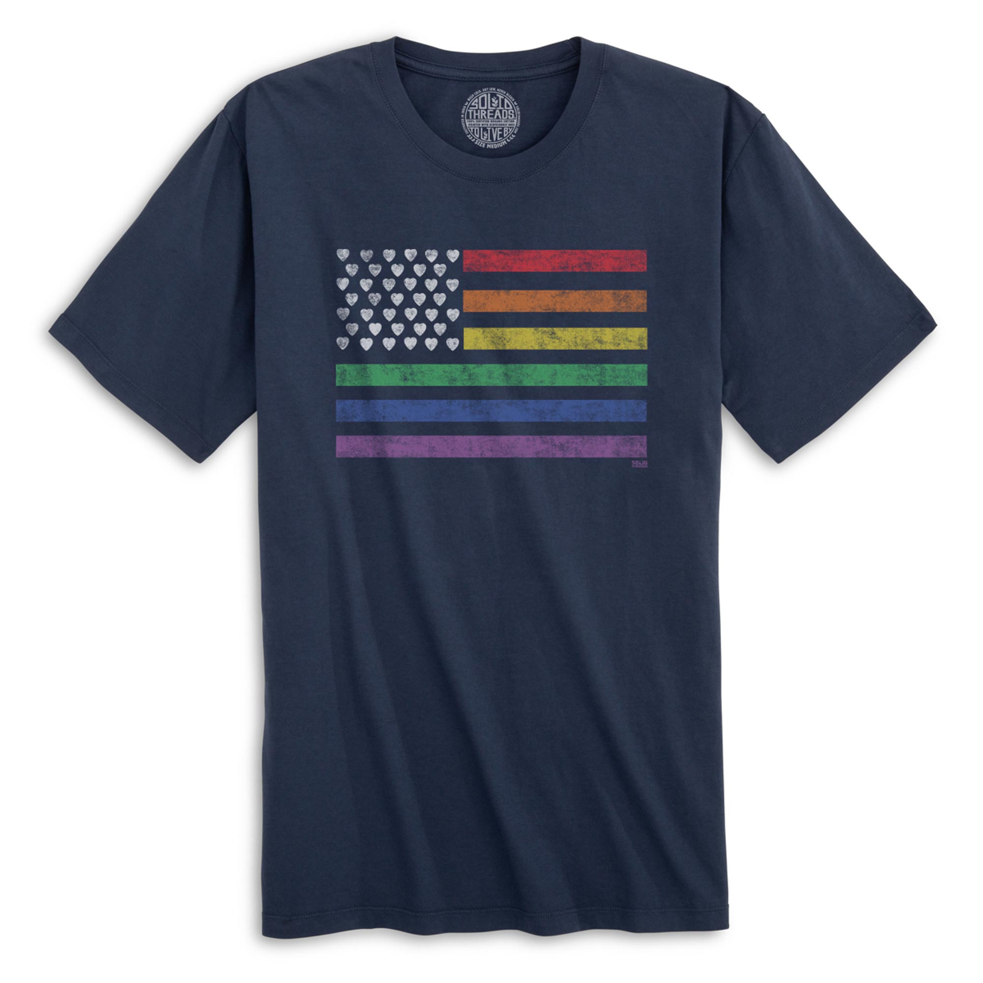 American Pride Cool Organic Cotton T-shirt | Vintage Lgbtq Flag  Tee | Solid Threads