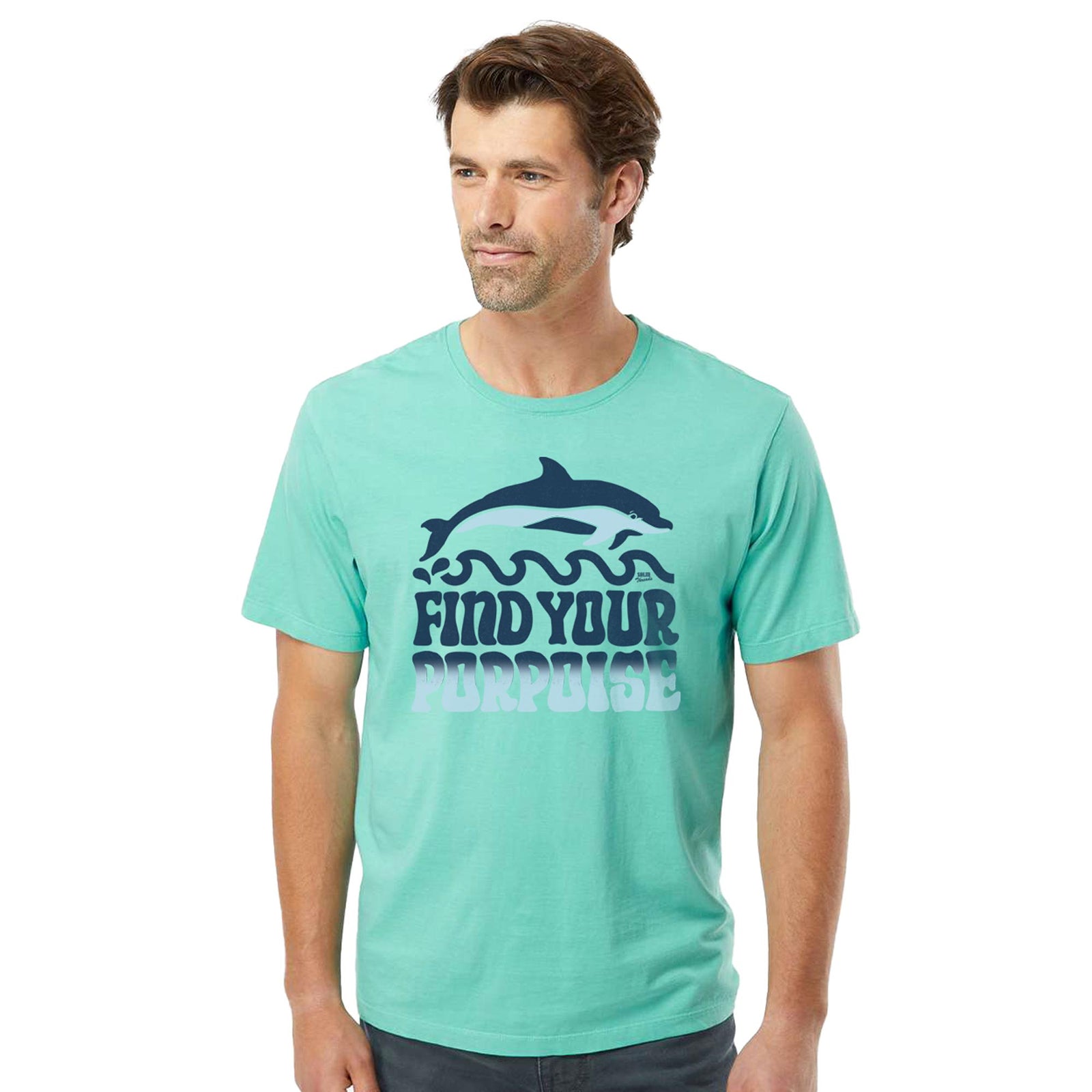 Find Your Porpoise Cool Organic Cotton T-shirt | Funny Sea Animal Tee On Model | Solid Threads