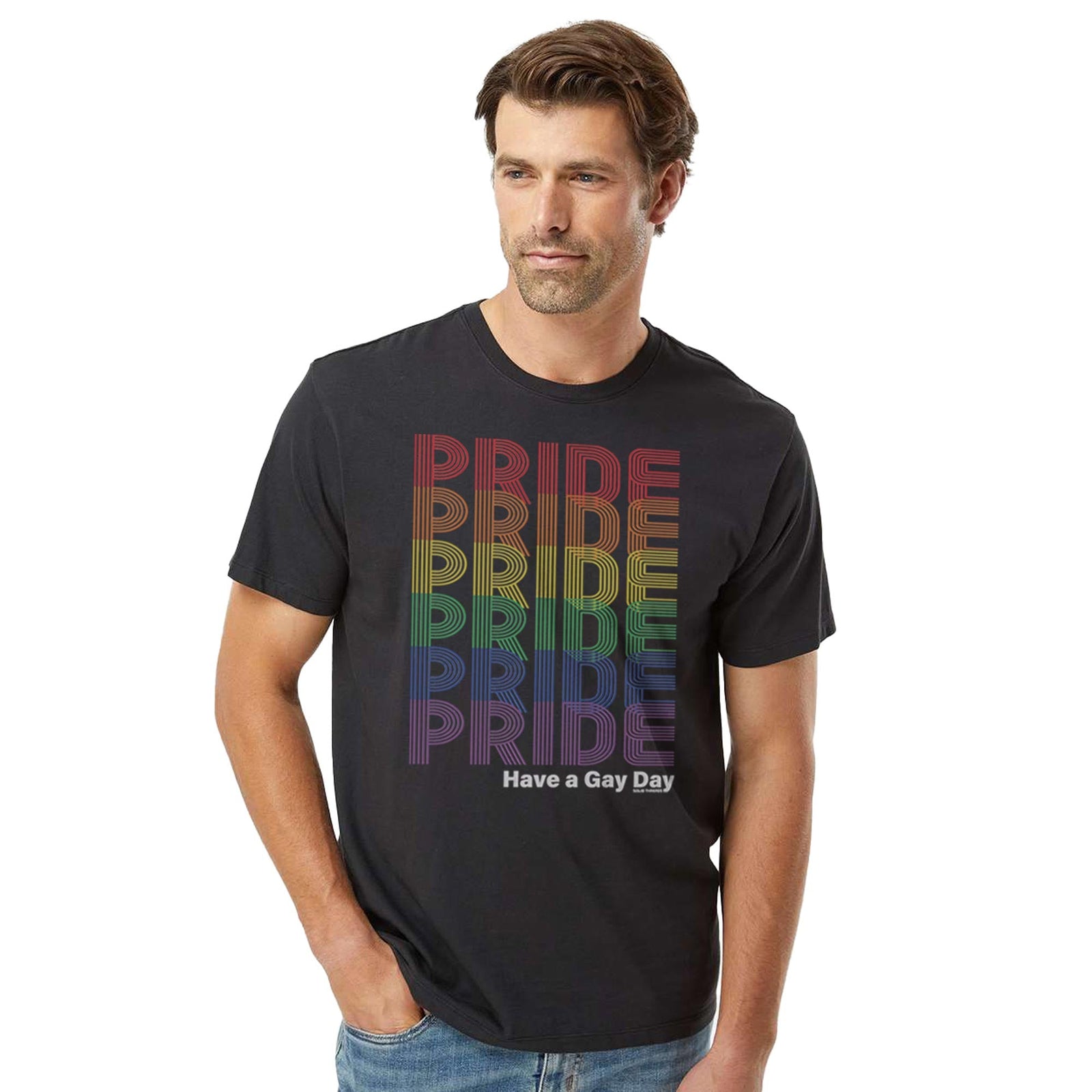 Pride Rainbow Fade Cool Organic Cotton T-shirt | Vintage Support Lgbtq Tee On Model | Solid Threads