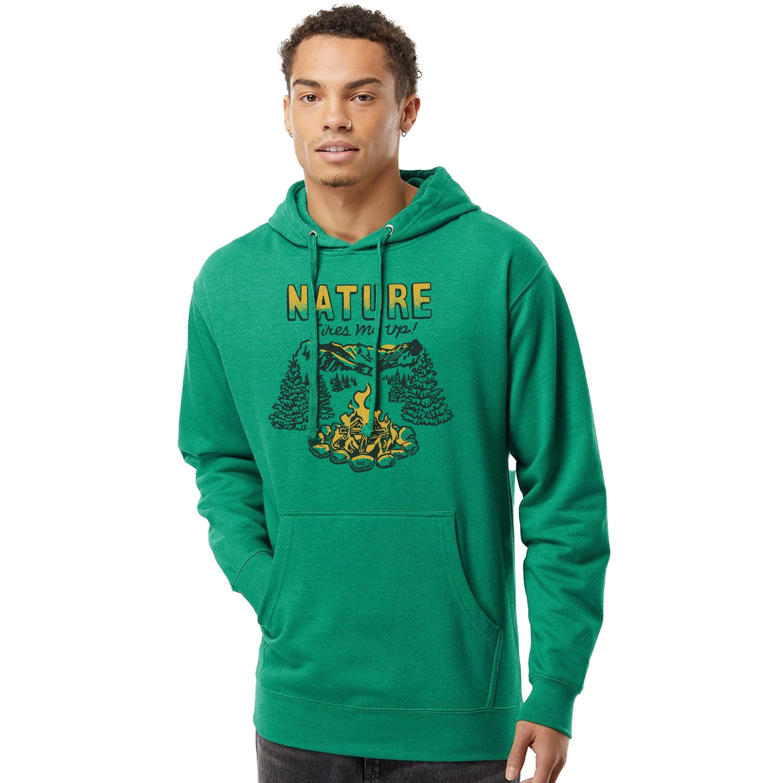 Nature Fires Me Up Vintage Midweight Pullover Hoodie on Model | Funny Camping Fleece