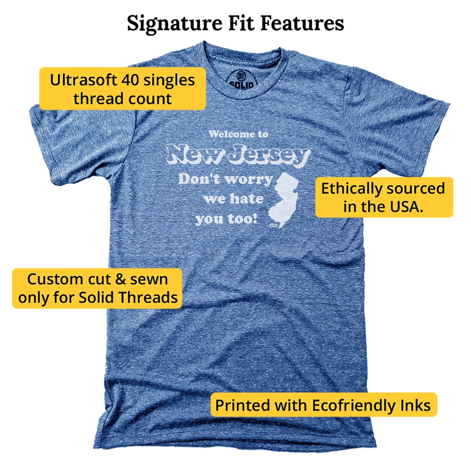 Welcome To New Jersey Don't Worry We Hate You Too Vintage Signature T-shirt in Triblend Royal - Fit Attributes