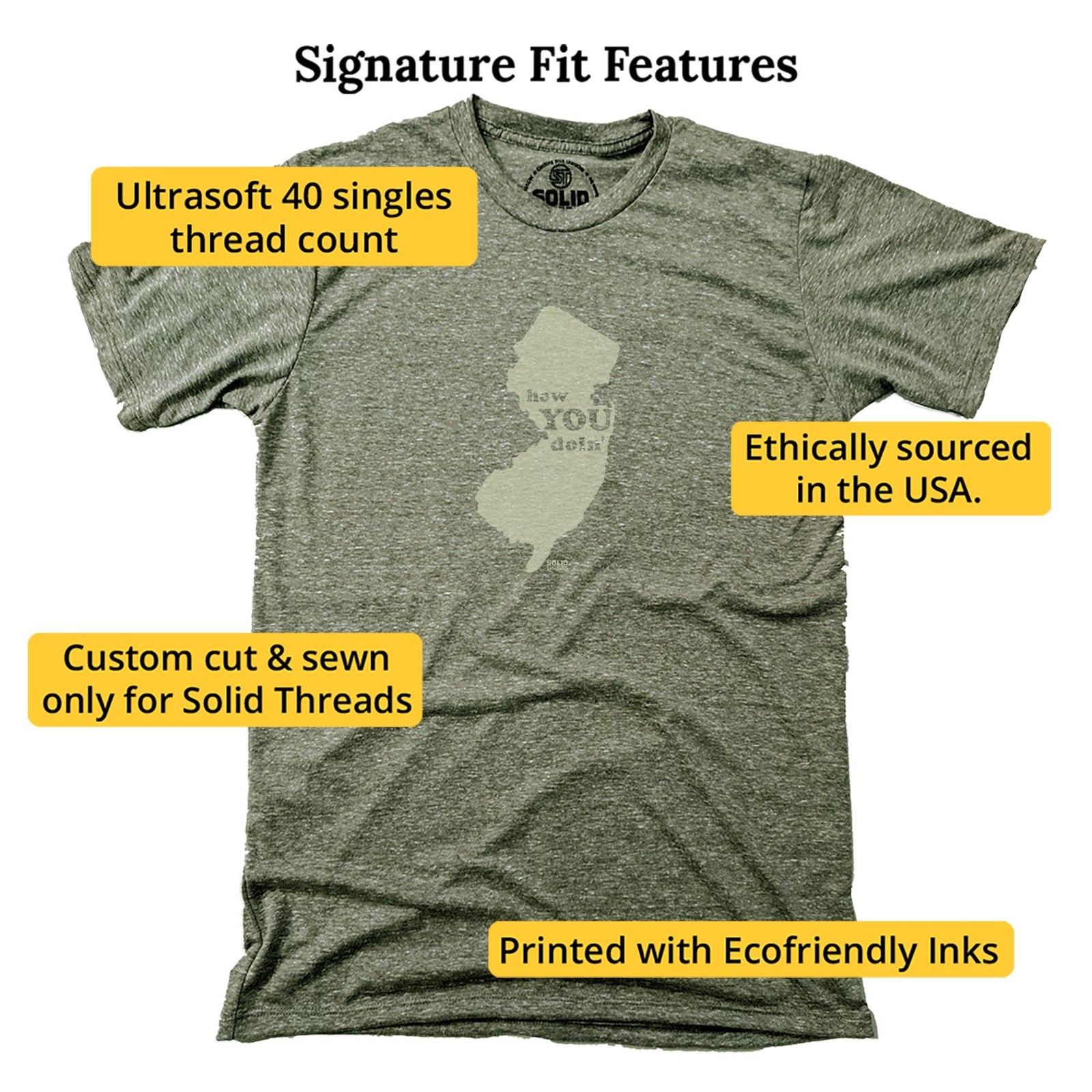 How You Doin' Vintage Signature T-shirt in Triblend Olive - Fit Attributes