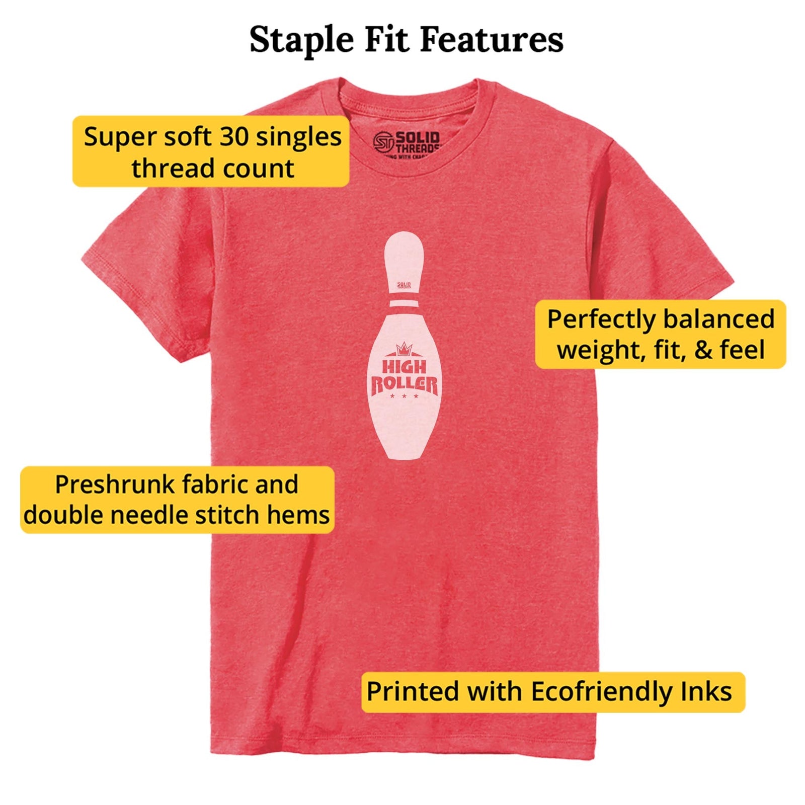 High Roller Vintage Staple T-shirt in Red Heather - Fit Attributes