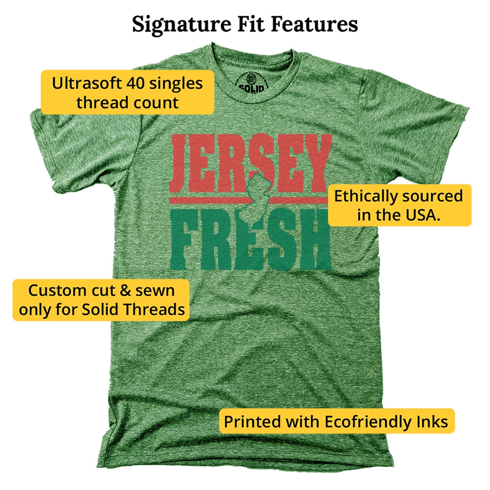 Jersey Fresh Vintage Signature T-shirt in Triblend Kelly - Fit Attributes
