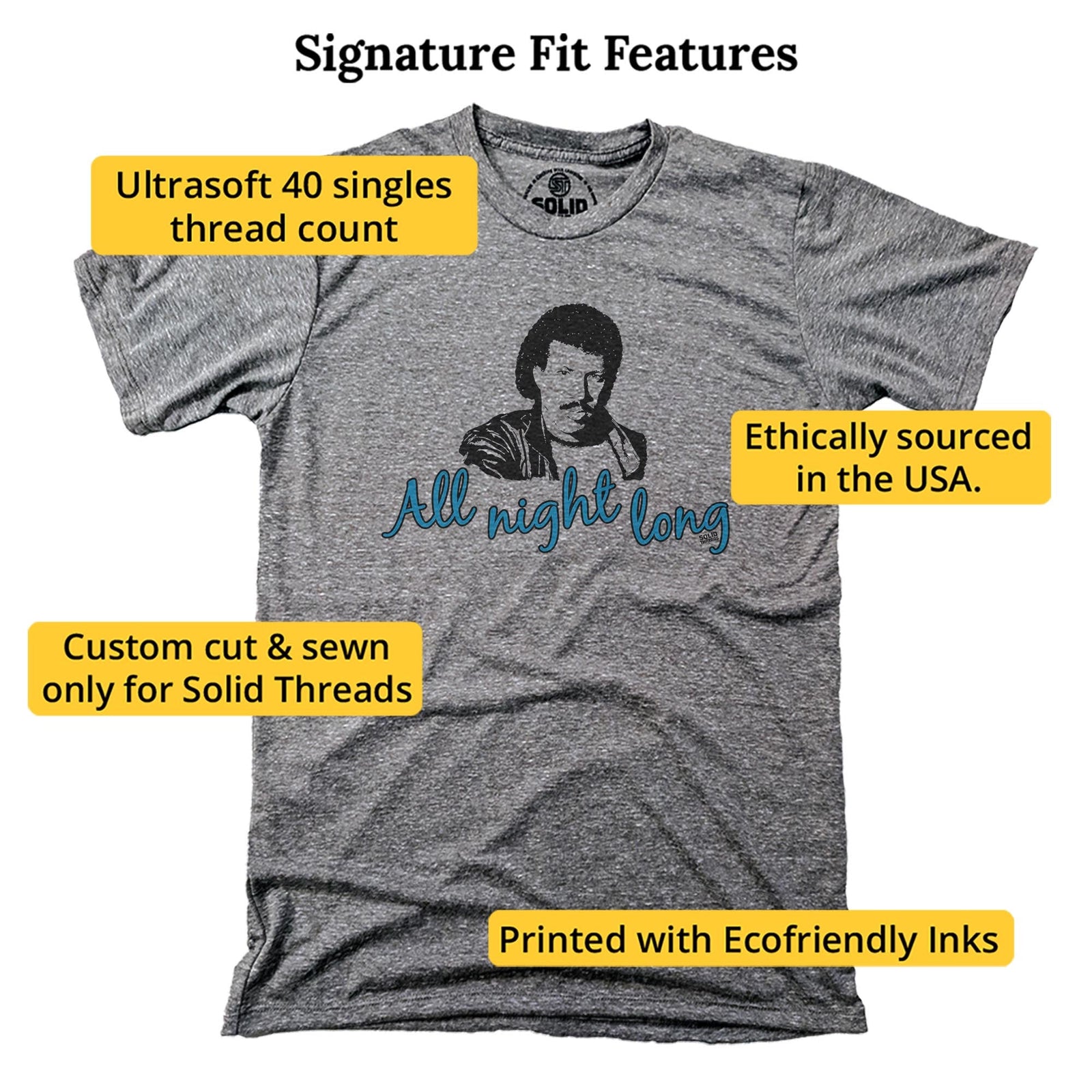 All Night Long Vintage Signature T-shirt in Triblend Grey - Fit Attributes