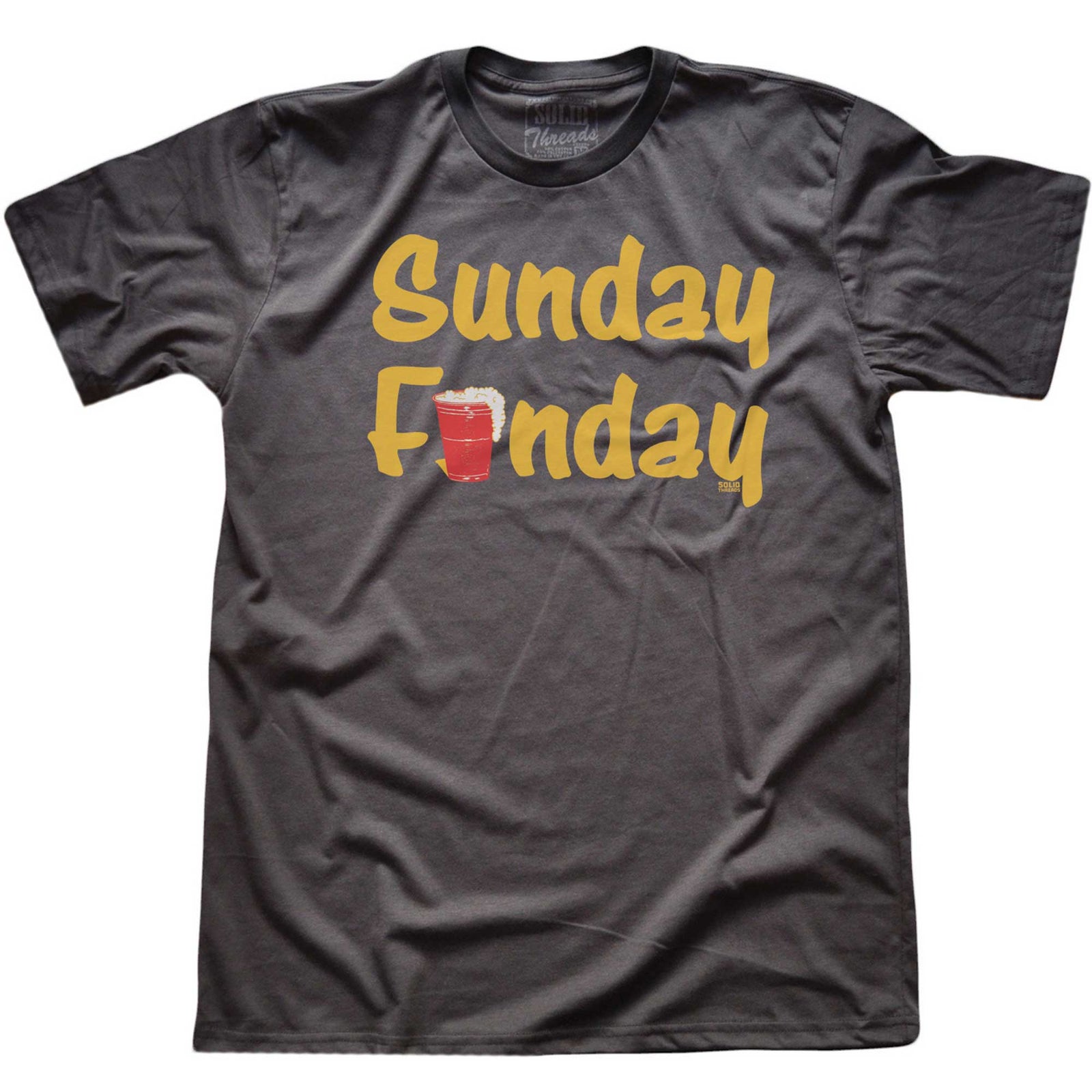 Men's Sunday Funday Retro Beer Drinking Graphic Tee | Funny Weekend Party Charcoal T-shirt | SOLID THREADS